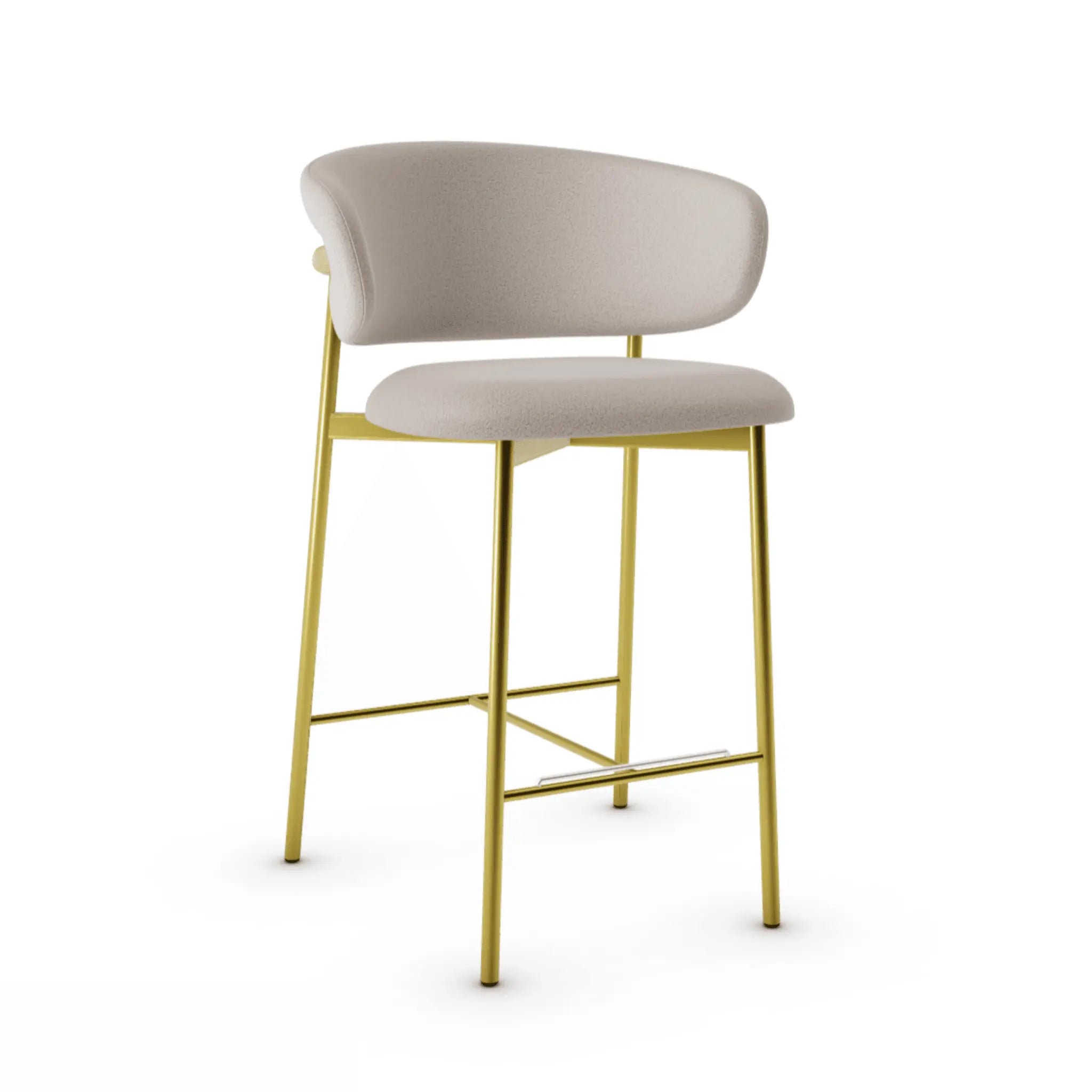 Krzesło barowe OLEANDRO boucle jasnobrązowy z metalową podstawą Calligaris metalowa polerowany mosiądz Eye on Design