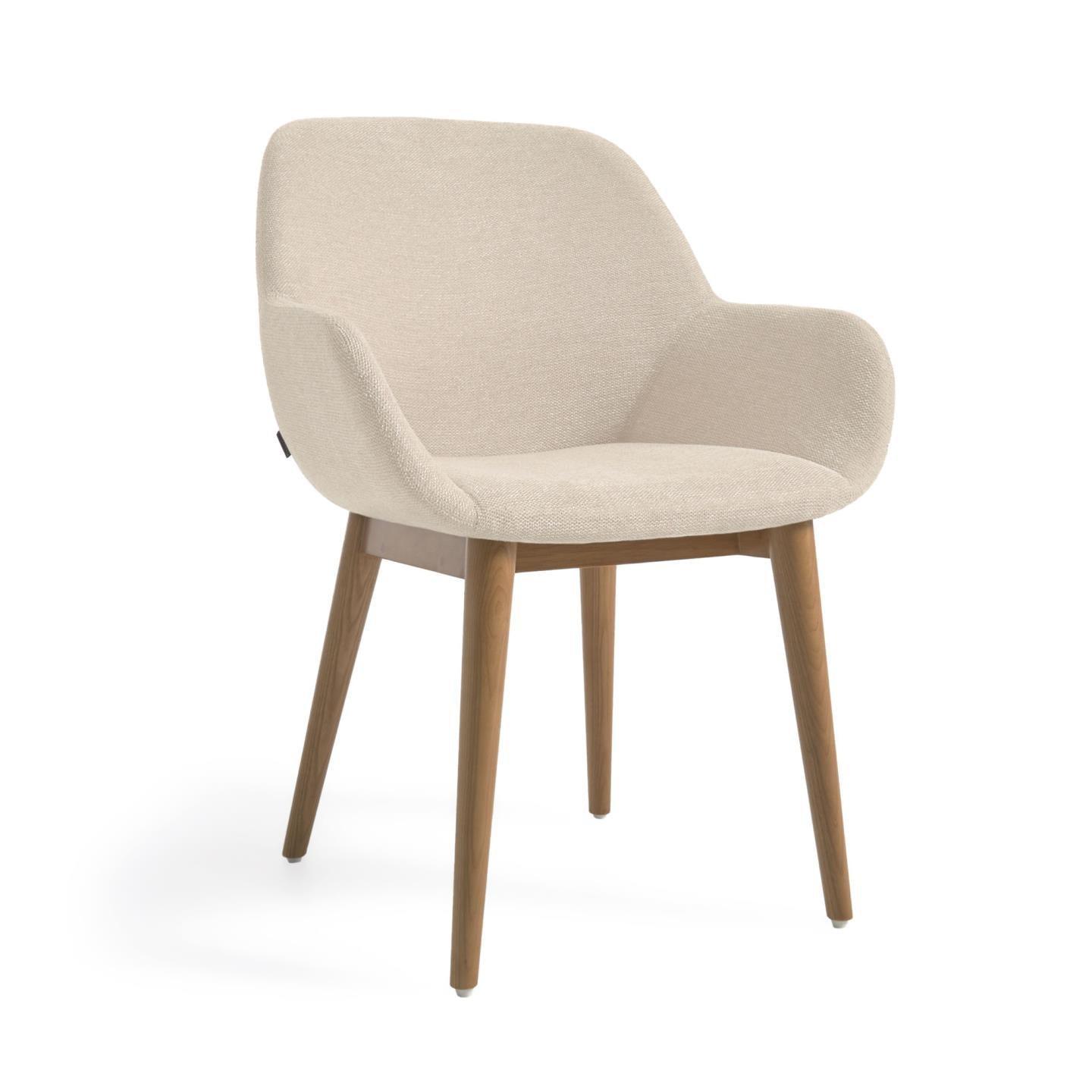 Krzesło w tkaninie szenilowej KONNA beżowy z jesionową podstawą La Forma Eye on Design