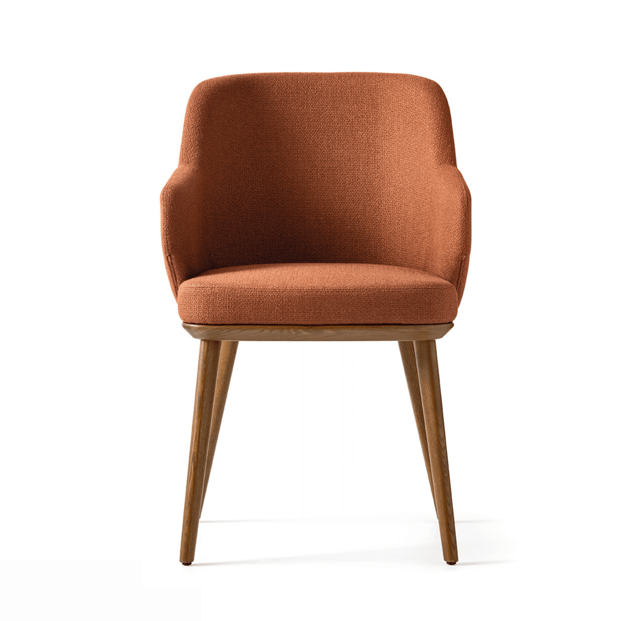 Krzesło z podłokietnikami FOYER ceglany z drewnianą podstawą Calligaris drewniana orzech włoski Eye on Design