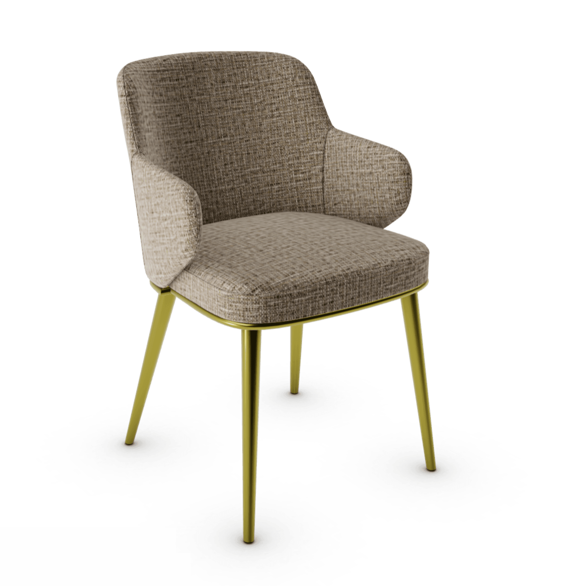 Krzesło z podłokietnikami FOYER melanż beżowy z metalową podstawą Calligaris metalowa matowy mosiądz Eye on Design