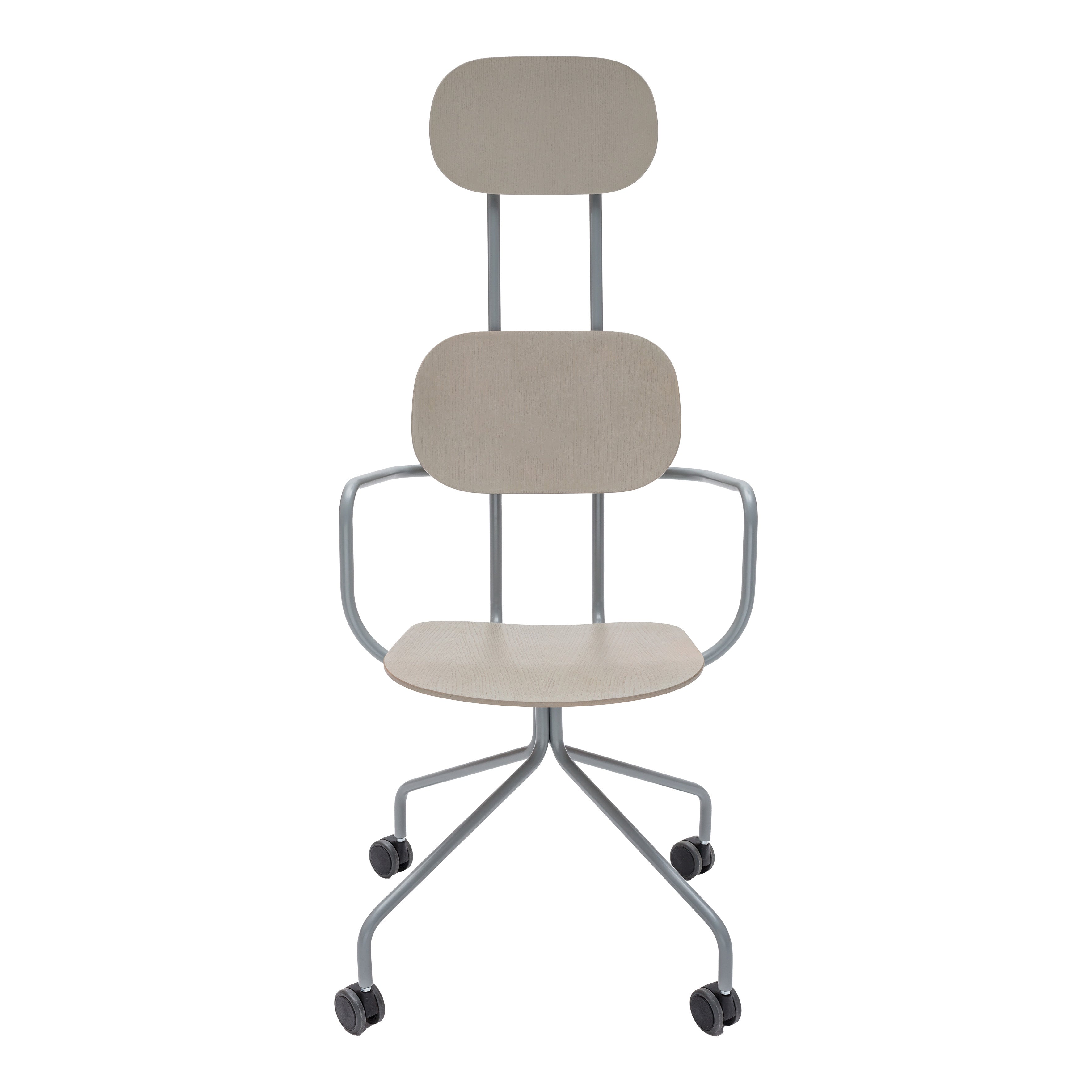 Krzesło biurowe z zagłówkiem NEW SCHOOL perłowa podstawa z kółkami – .mdd