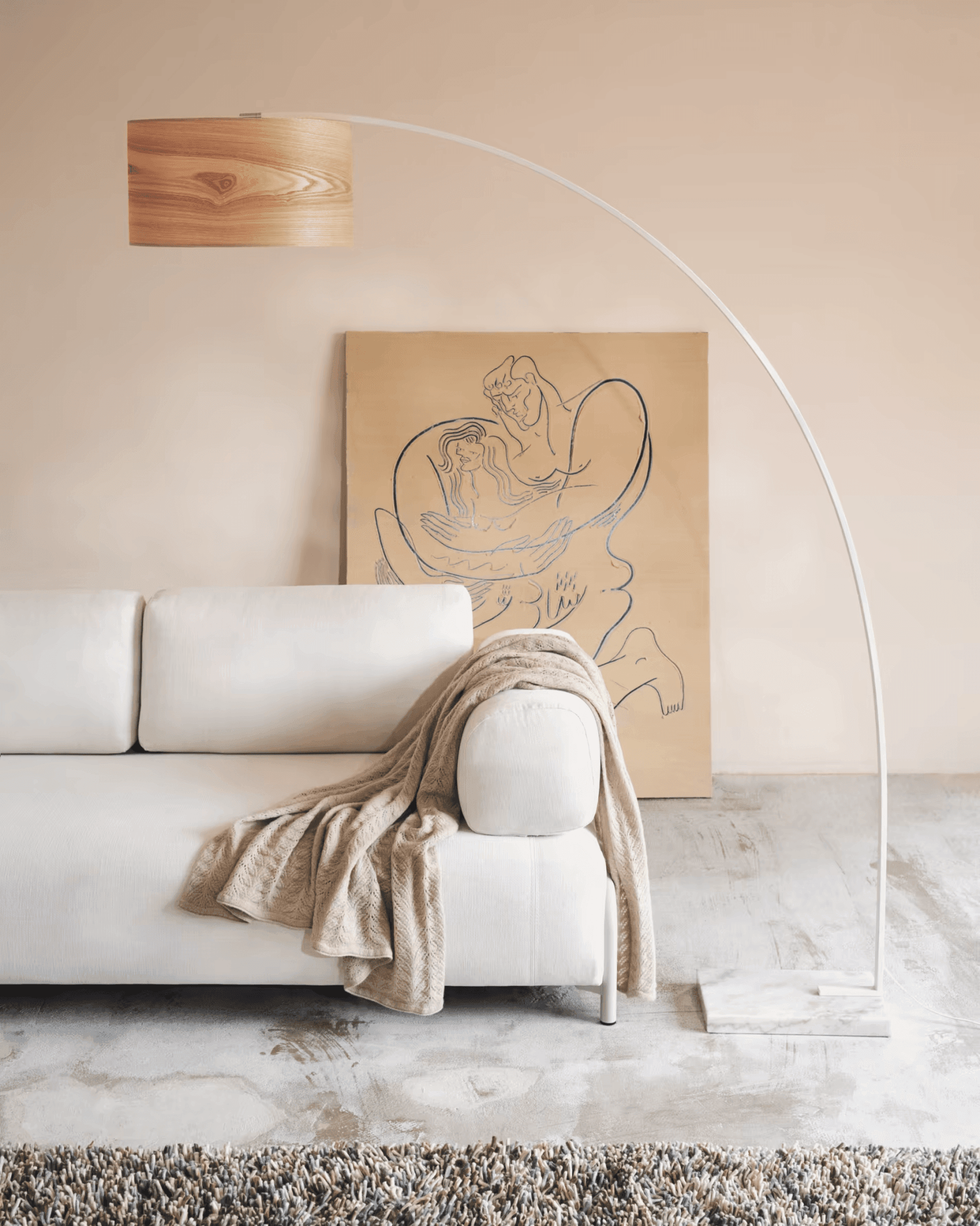 Lampa podłogowa JUHE biały z drewnianym kloszem La Forma Eye on Design