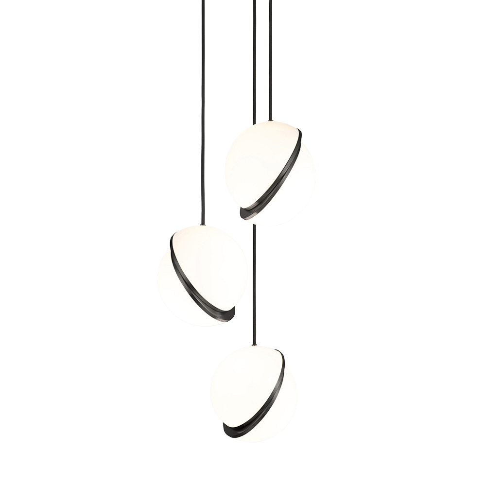 CRESCENT 3-Point Pendant Light with Opal Shade and Blackened Brass
