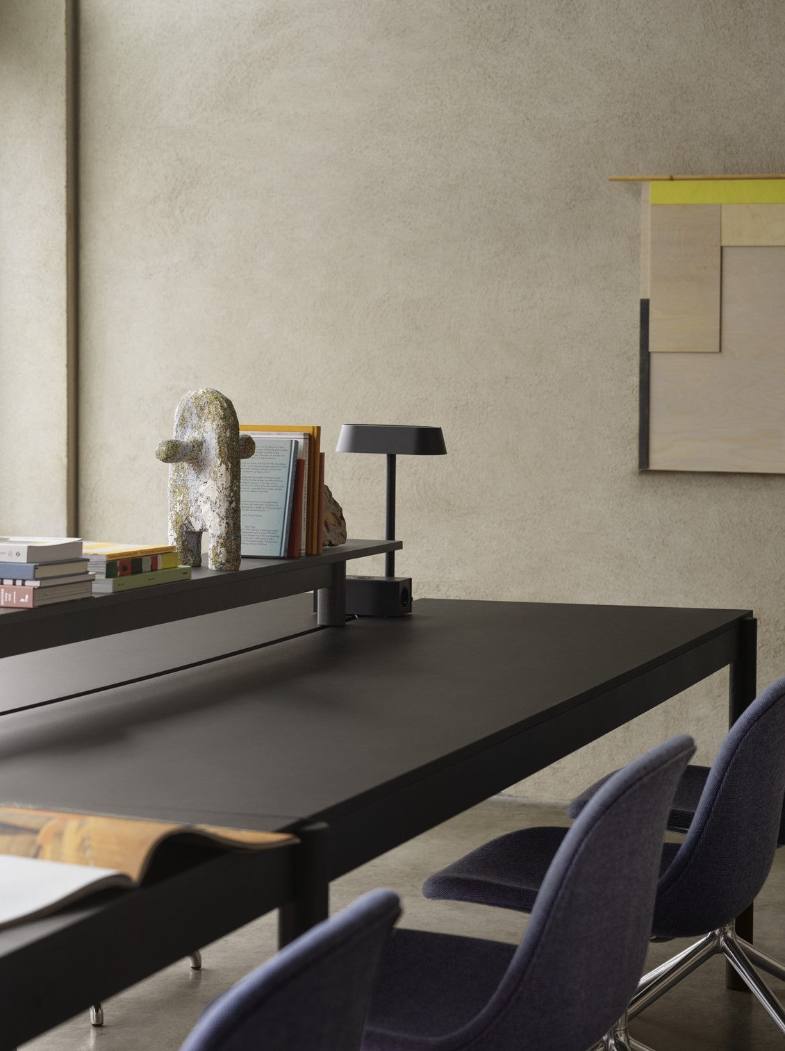 LINEAR SYSTEM Office Desk - CONFIGURATION 2 black ash veneer with a black base