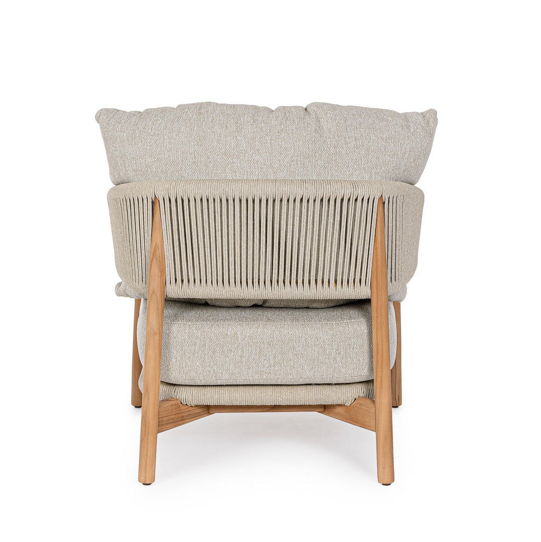 GARITA outdoor armchair in beige with a wooden base