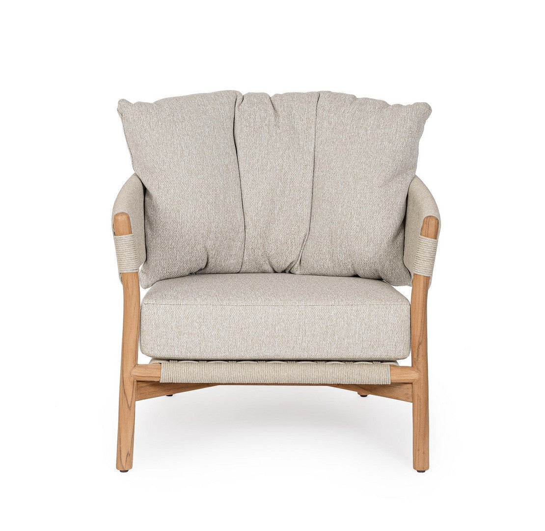 GARITA outdoor armchair in beige with a wooden base