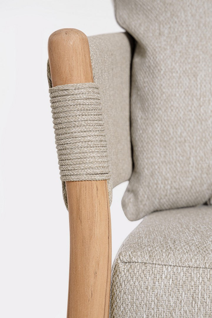 GARITA outdoor armchair in beige with a wooden base