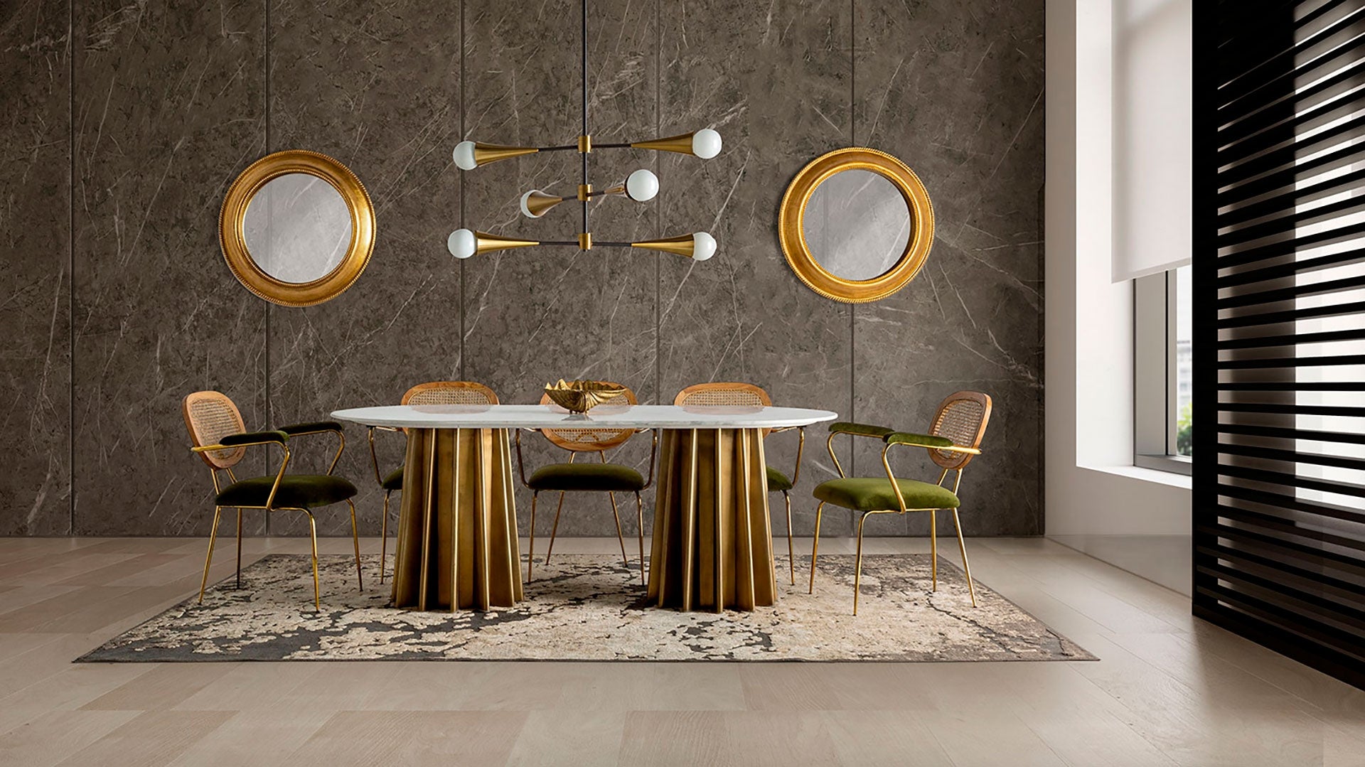 LEZEY Table White Marble with Gold Base
