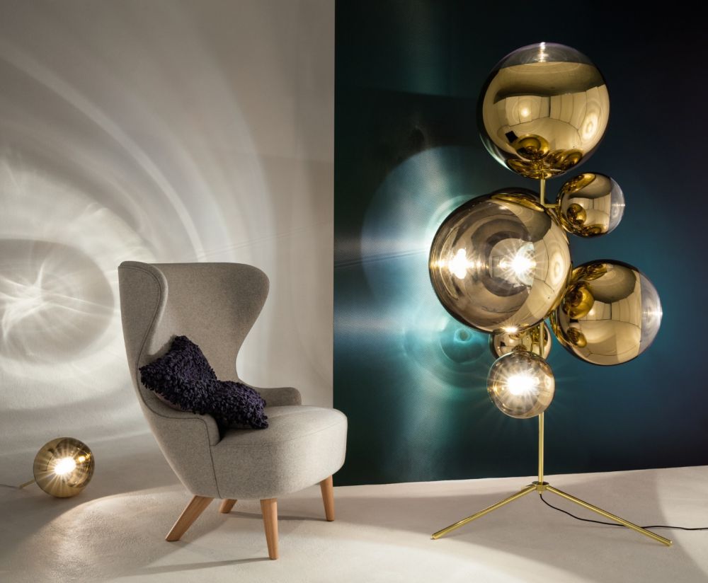Spiegelkugel Goldene Stehlampe