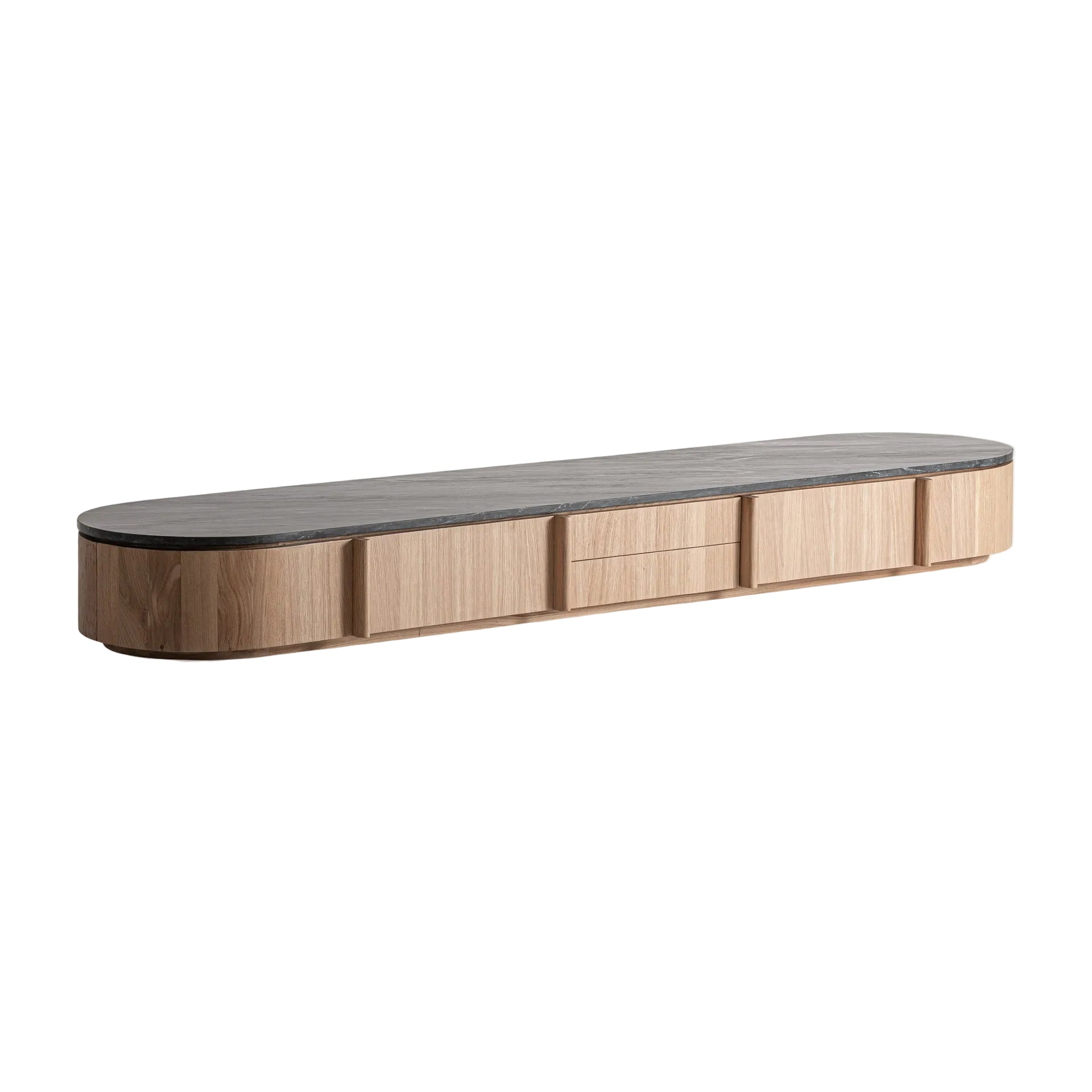 NARA TV Cabinet in Oak Wood with Marble Top