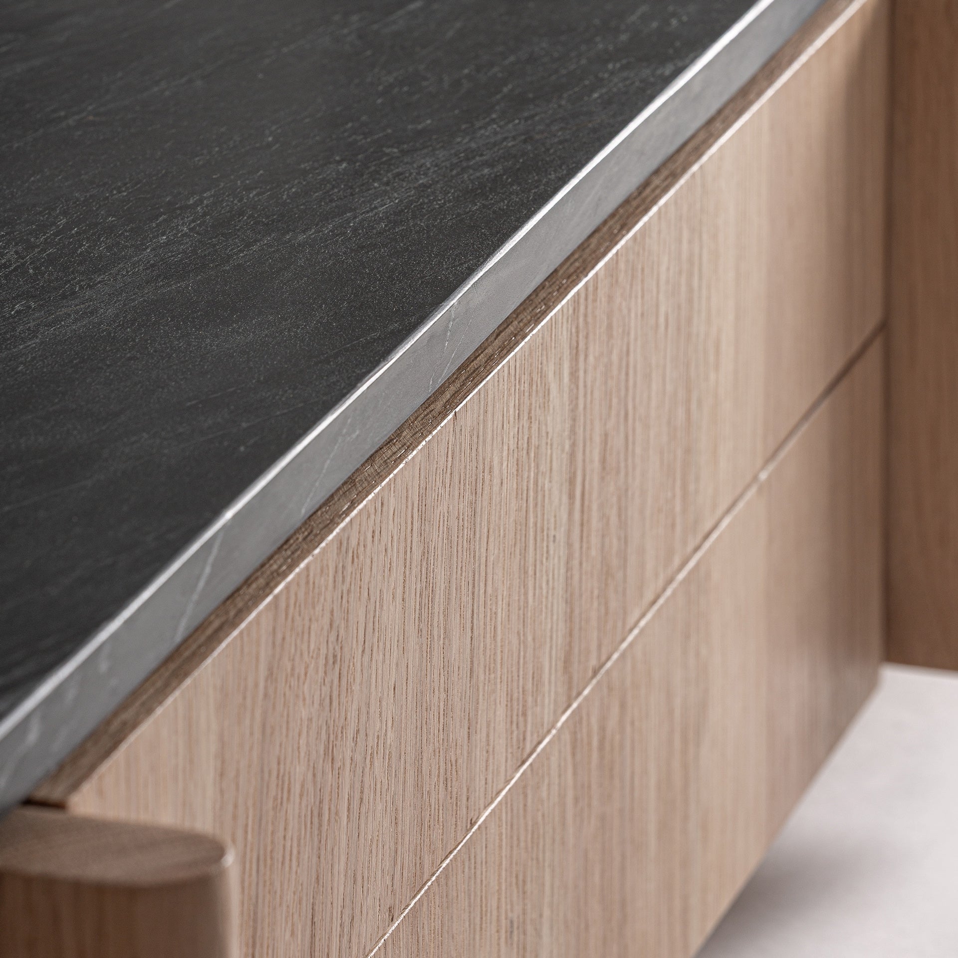 NARA TV Cabinet in Oak Wood with Marble Top