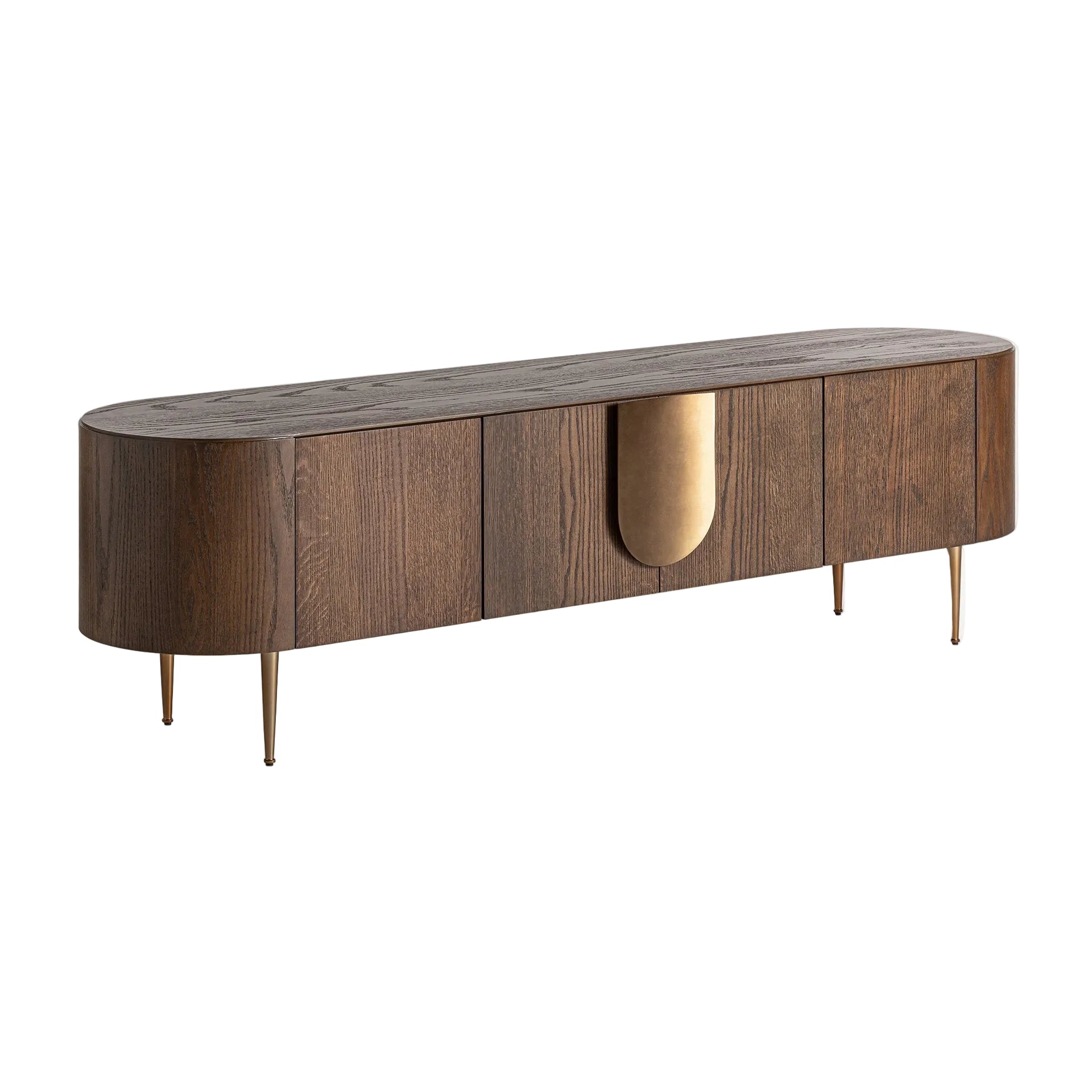 TREIGNAC TV Cabinet in Oak Wood with Gold Base