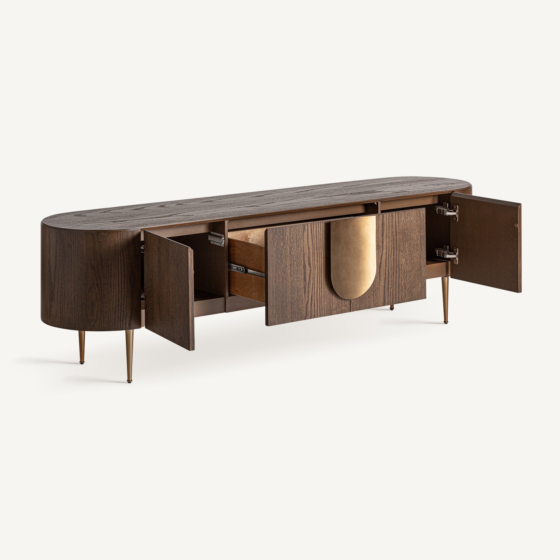 TREIGNAC TV Cabinet in Oak Wood with Gold Base