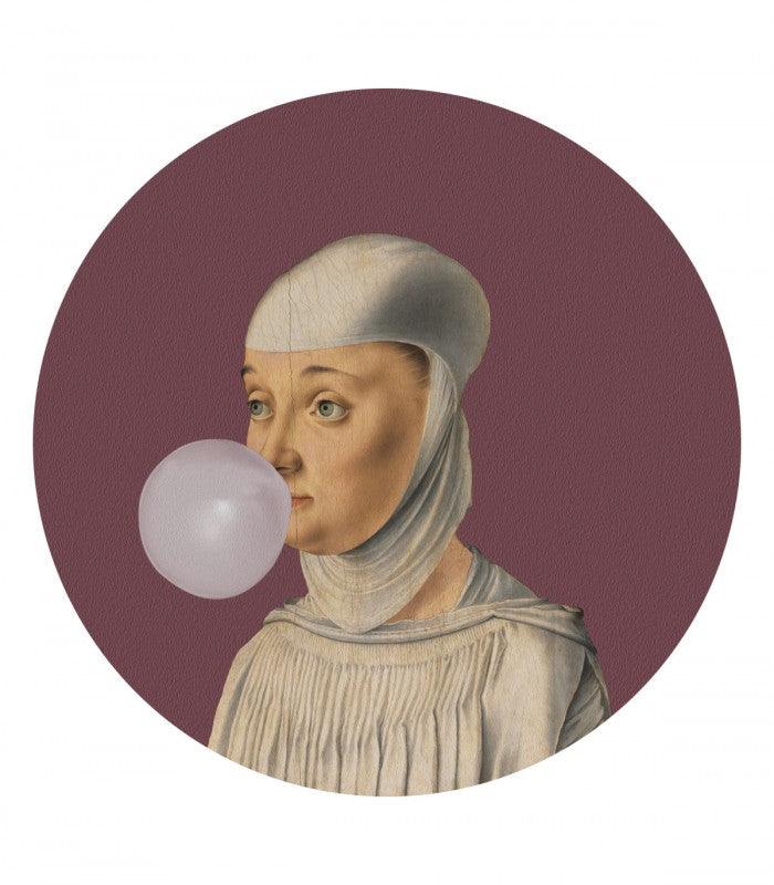 Mural DOTS Woman with Bubble Gum Eggplant Wallcolors Eye on Design