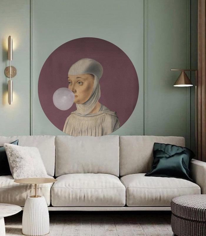 Mural DOTS Woman with Bubble Gum Eggplant Wallcolors Eye on Design