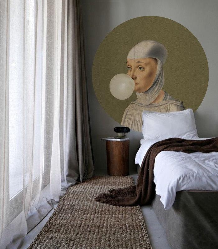 Mural DOTS Woman with Bubble Gum Olive Wallcolors Eye on Design
