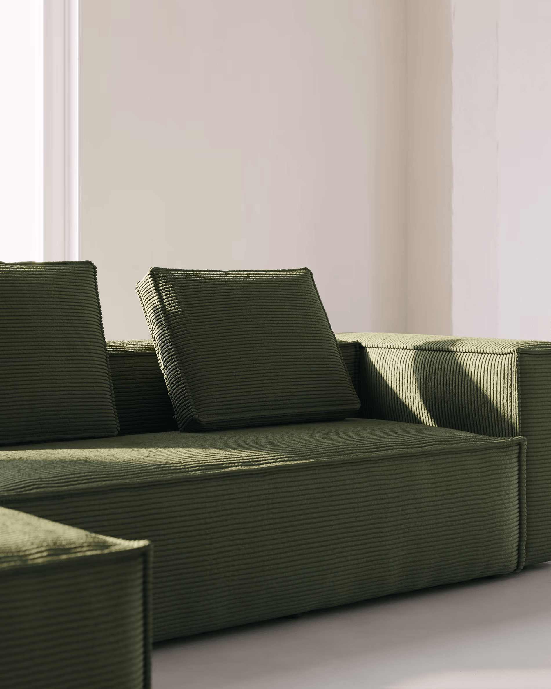 Narożnik 4-osobowy lewostronny BLOK zielony sztruks La Forma Eye on Design