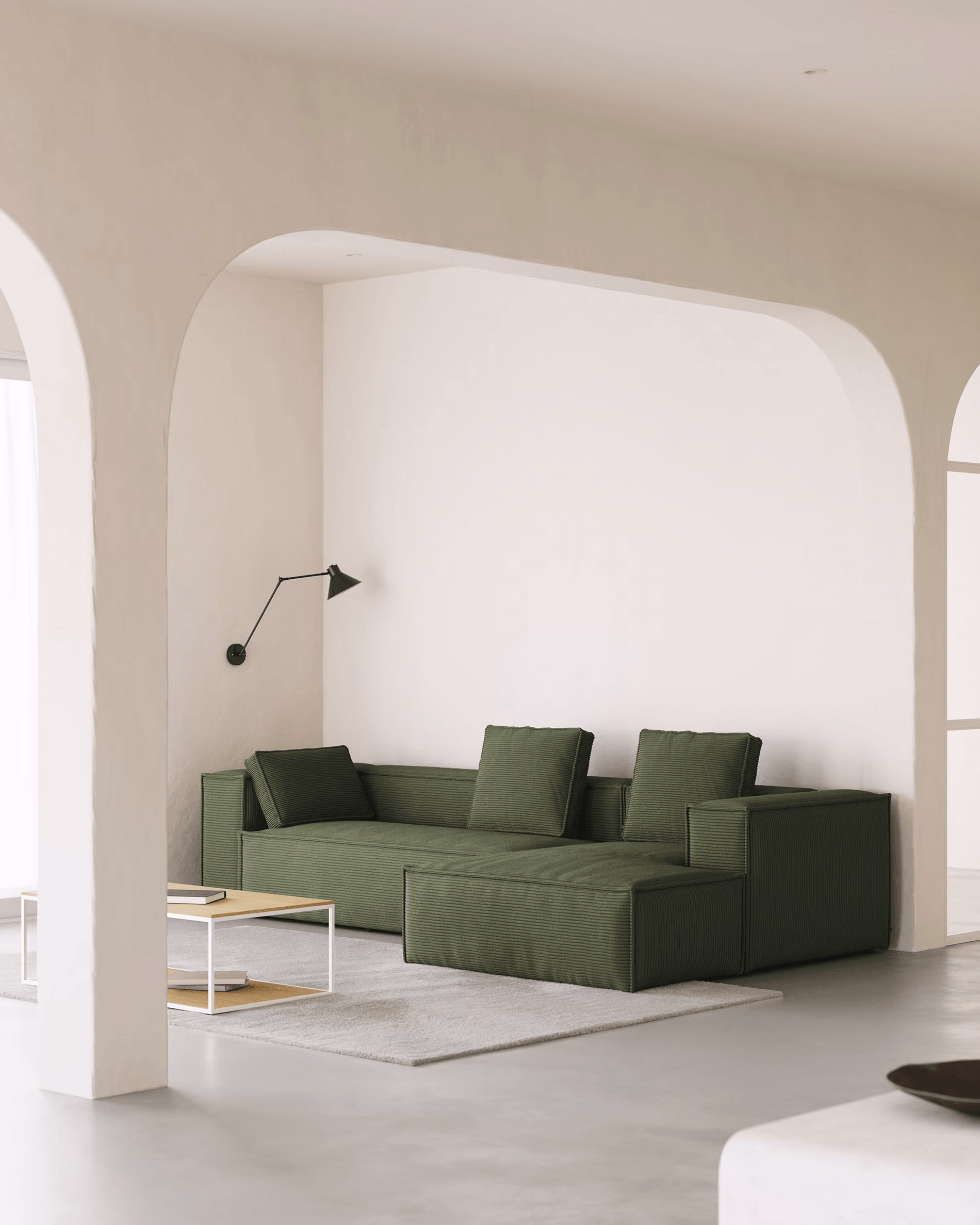 Narożnik 4-osobowy prawostronny BLOK zielony sztruks La Forma Eye on Design