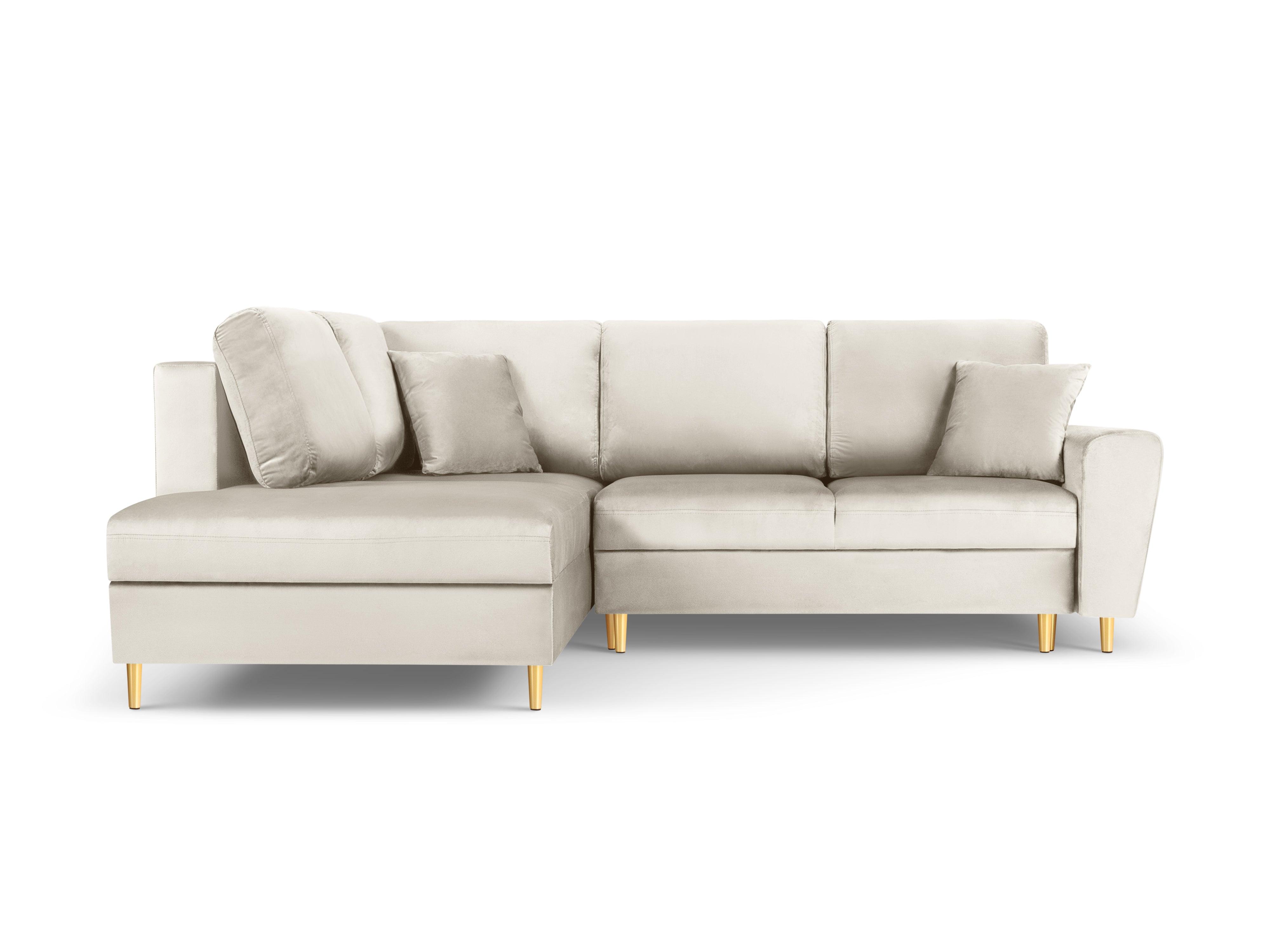 Narożnik 5-osobowy lewostronny z funkcją spania KYOTO beżowy ze złotą podstawą Cosmopolitan Design Eye on Design