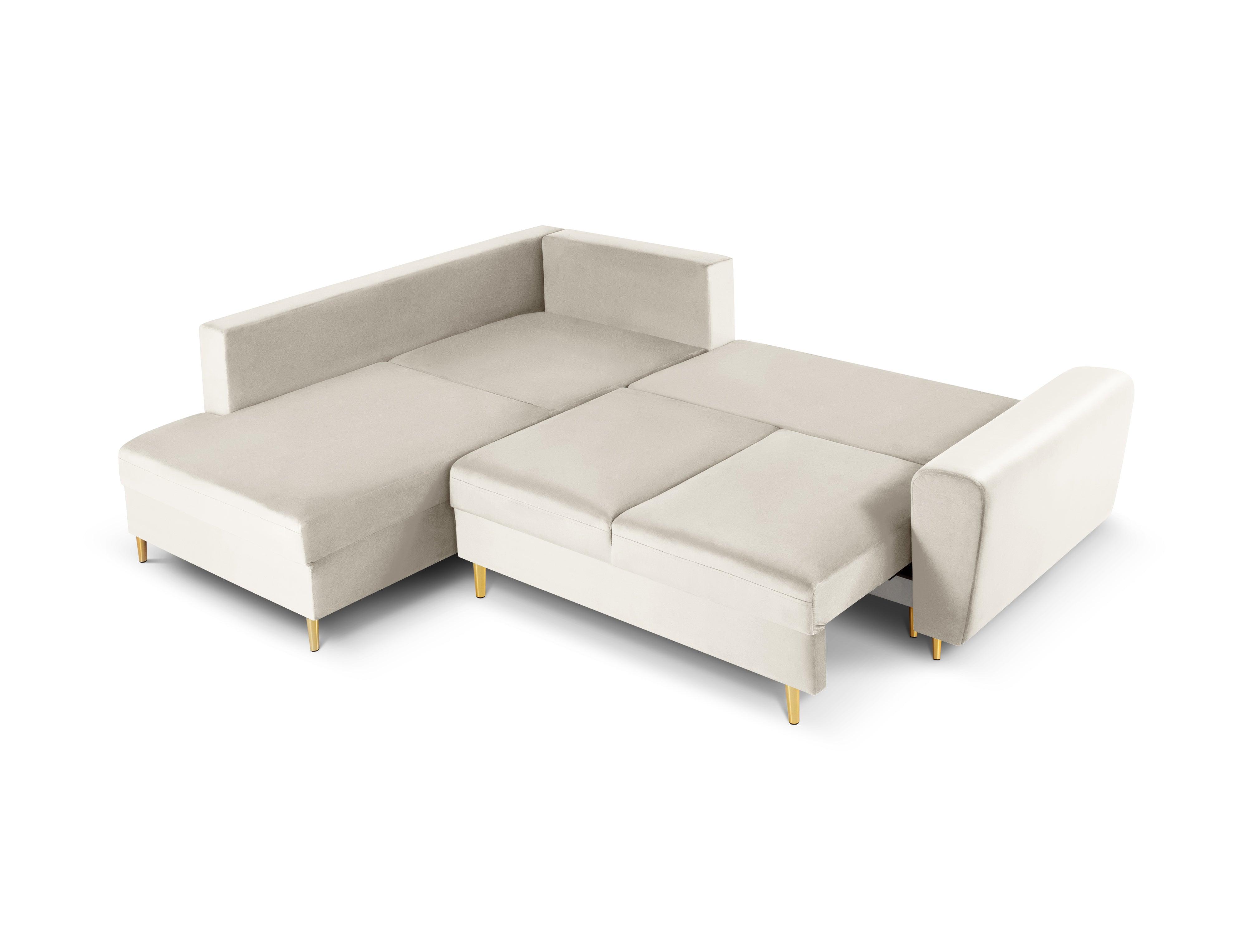 Narożnik 5-osobowy lewostronny z funkcją spania KYOTO beżowy ze złotą podstawą Cosmopolitan Design Eye on Design