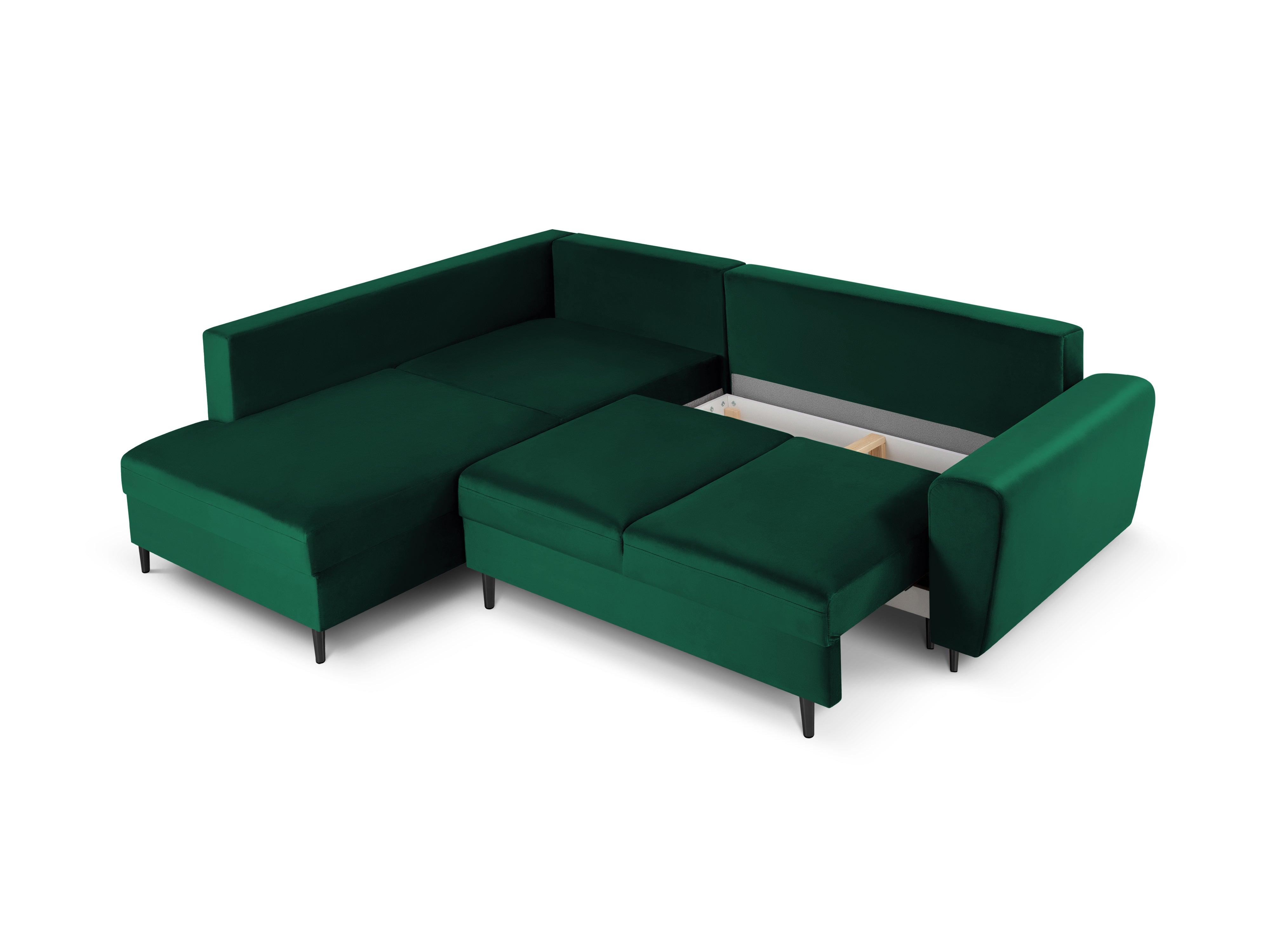 Narożnik 5-osobowy lewostronny z funkcją spania KYOTO butelkowa zieleń z czarną podstawą Cosmopolitan Design Eye on Design