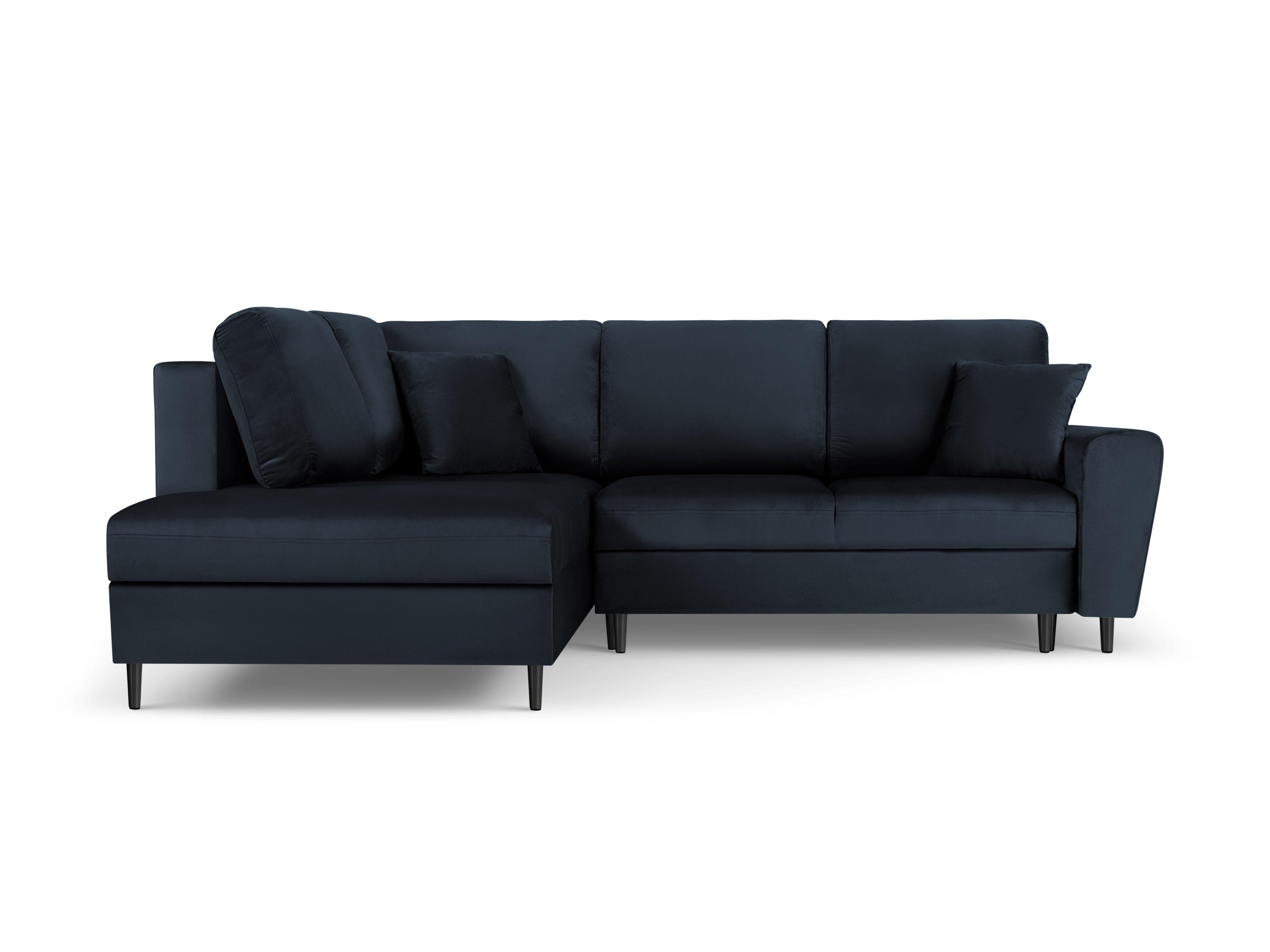 Narożnik 5-osobowy lewostronny z funkcją spania KYOTO ciemnoniebieski z czarną podstawą Cosmopolitan Design Eye on Design