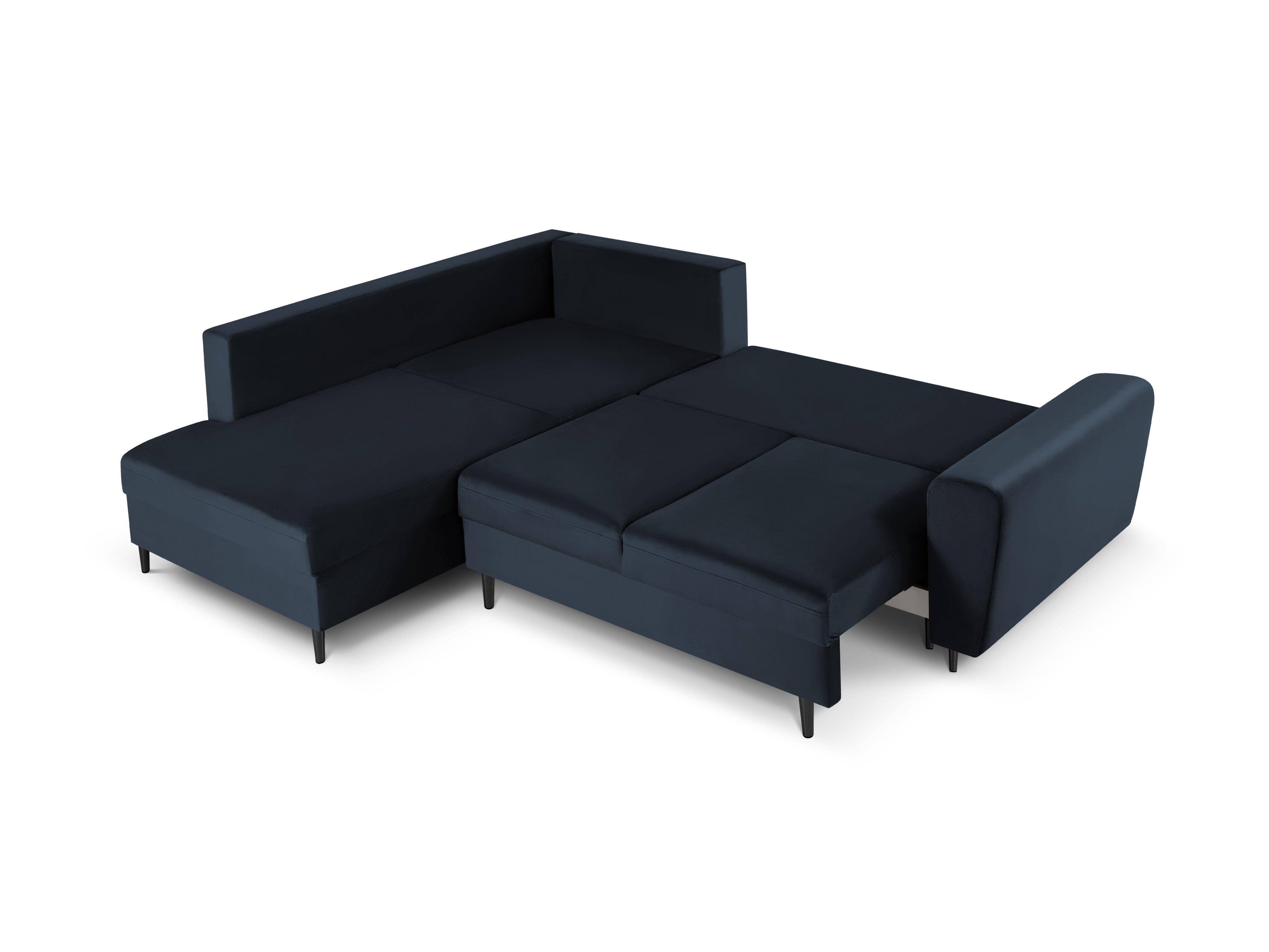 Narożnik 5-osobowy lewostronny z funkcją spania KYOTO ciemnoniebieski z czarną podstawą Cosmopolitan Design Eye on Design