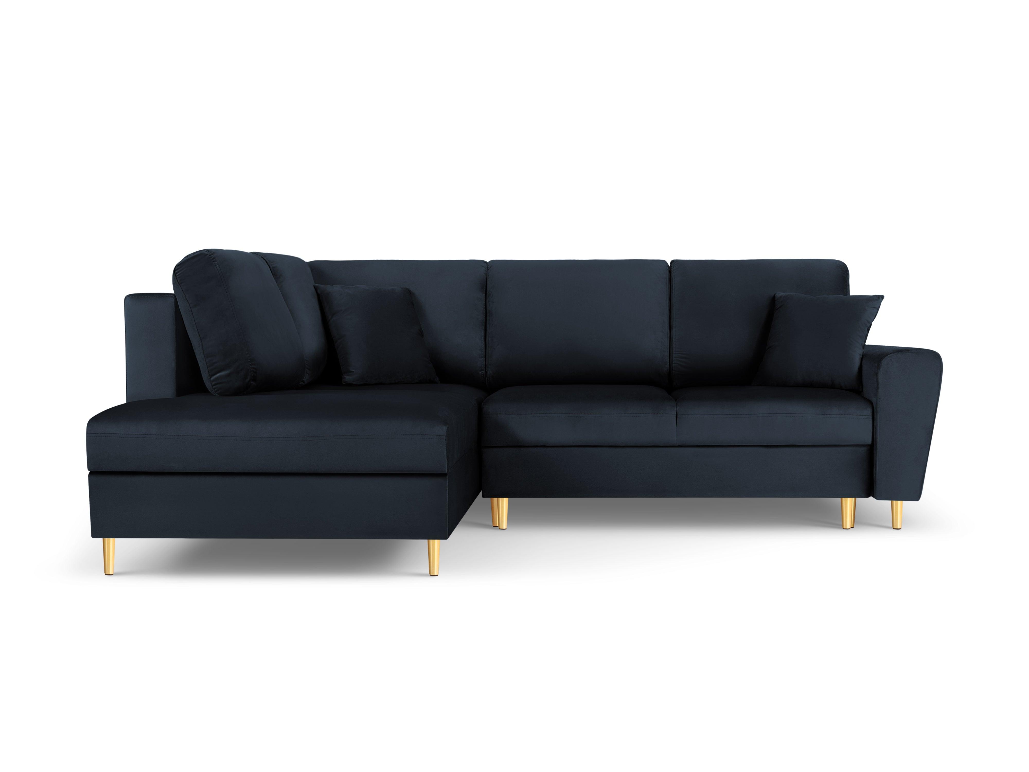 Narożnik 5-osobowy lewostronny z funkcją spania KYOTO ciemnoniebieski ze złotą podstawą Cosmopolitan Design Eye on Design