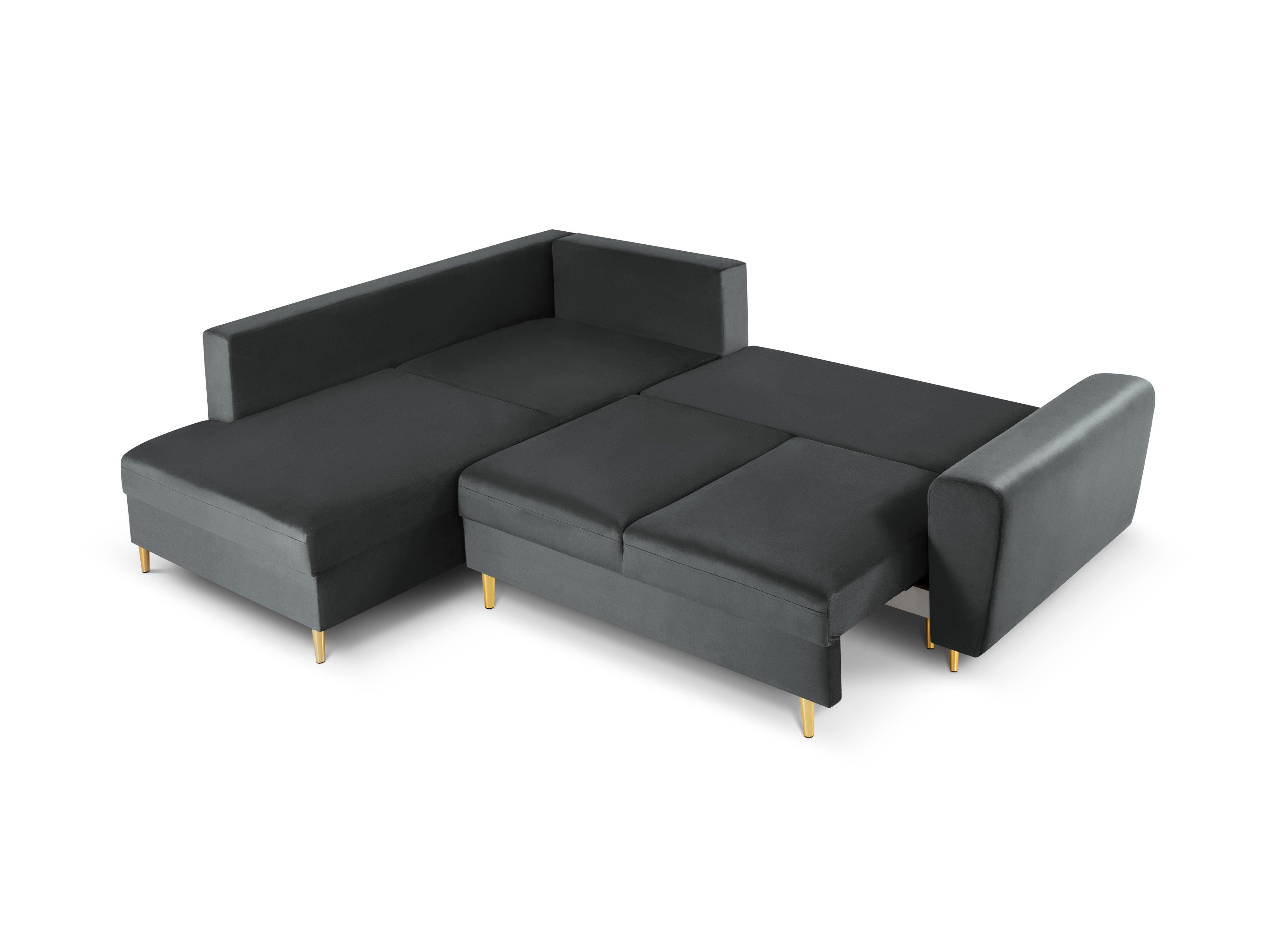 Narożnik 5-osobowy lewostronny z funkcją spania KYOTO ciemnoszary ze złotą podstawą Cosmopolitan Design Eye on Design