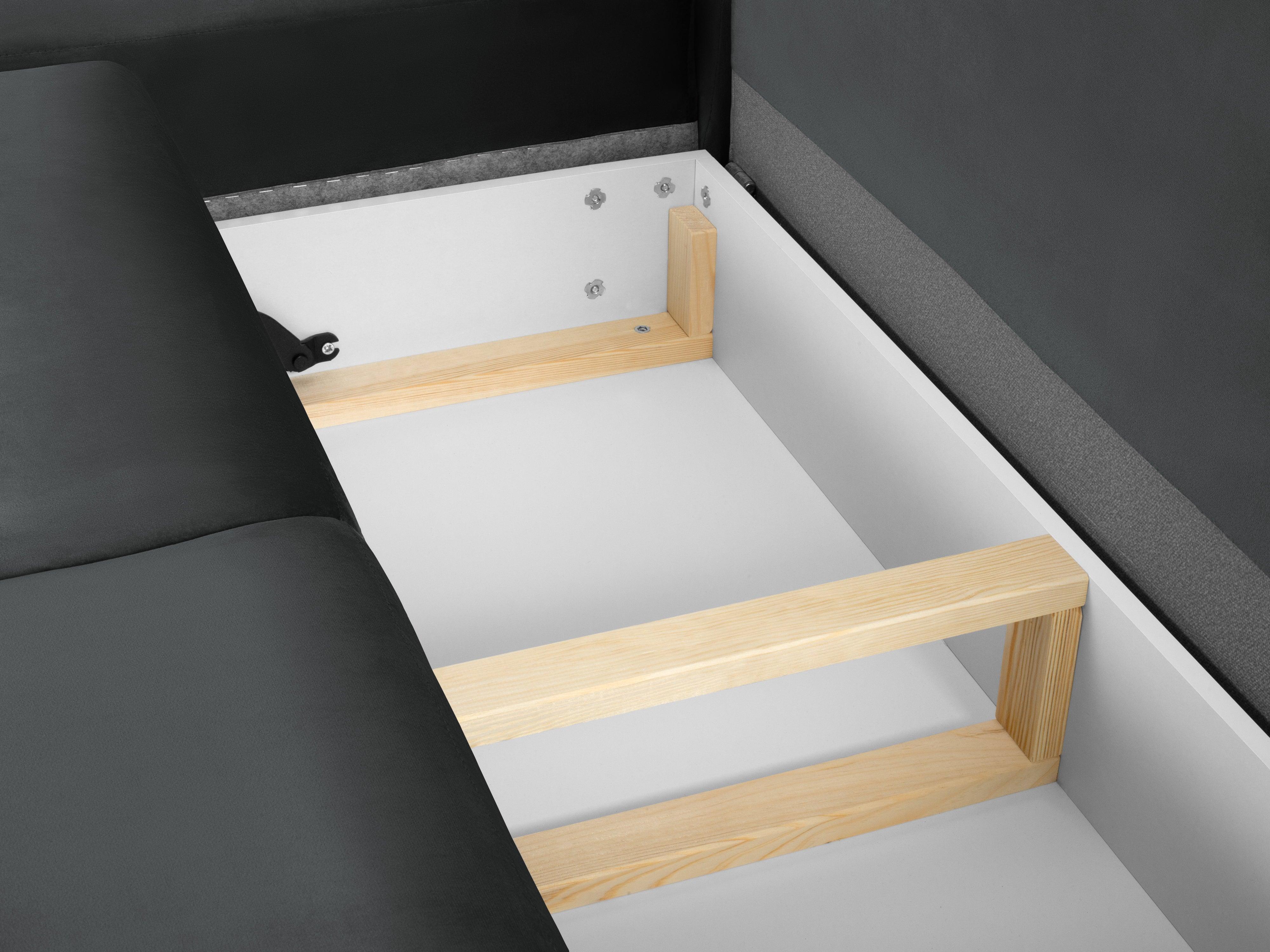 Narożnik 5-osobowy lewostronny z funkcją spania KYOTO ciemnoszary ze złotą podstawą Cosmopolitan Design Eye on Design