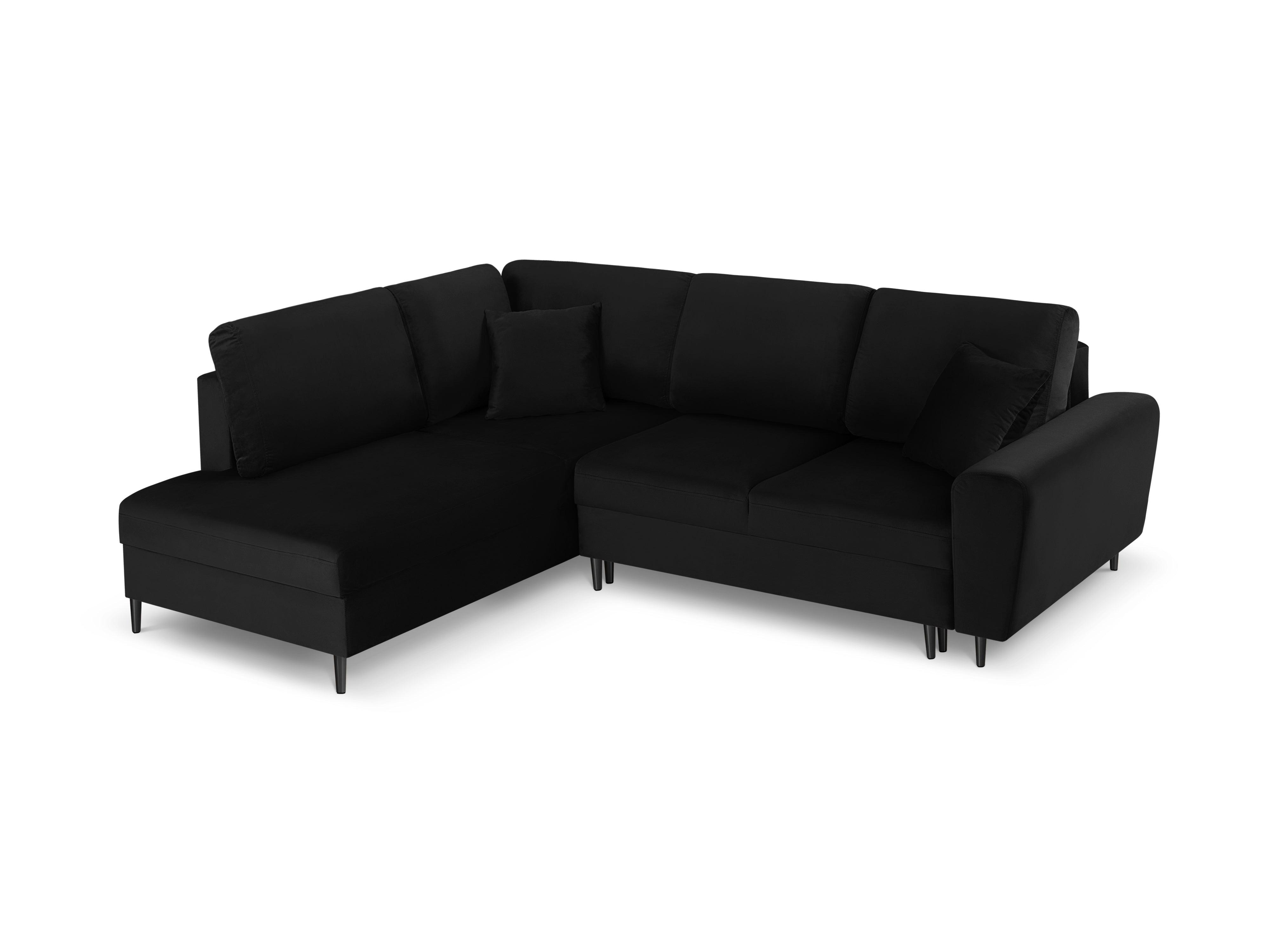 Narożnik 5-osobowy lewostronny z funkcją spania KYOTO czarny z czarną podstawą Cosmopolitan Design Eye on Design