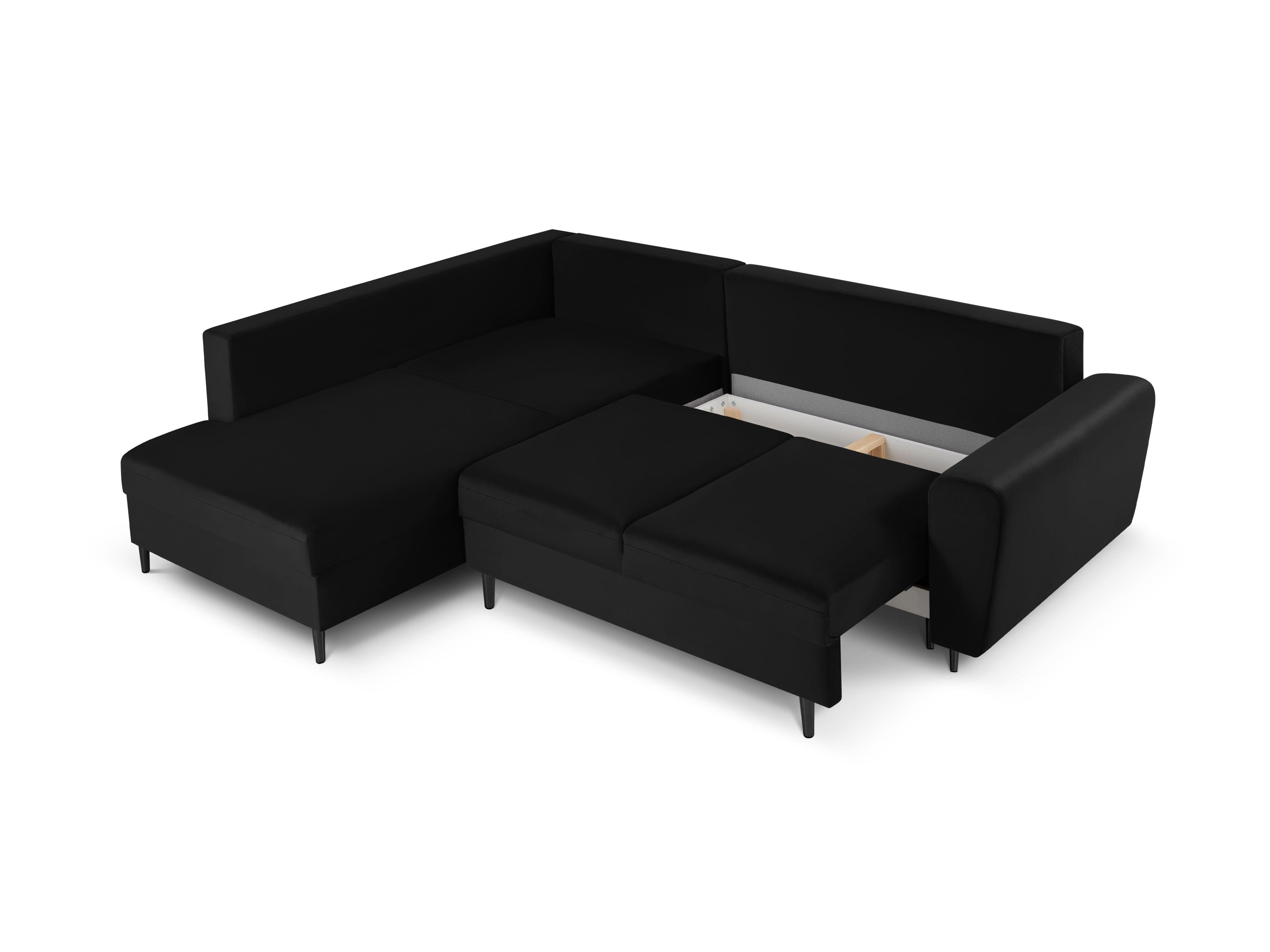 Narożnik 5-osobowy lewostronny z funkcją spania KYOTO czarny z czarną podstawą Cosmopolitan Design Eye on Design