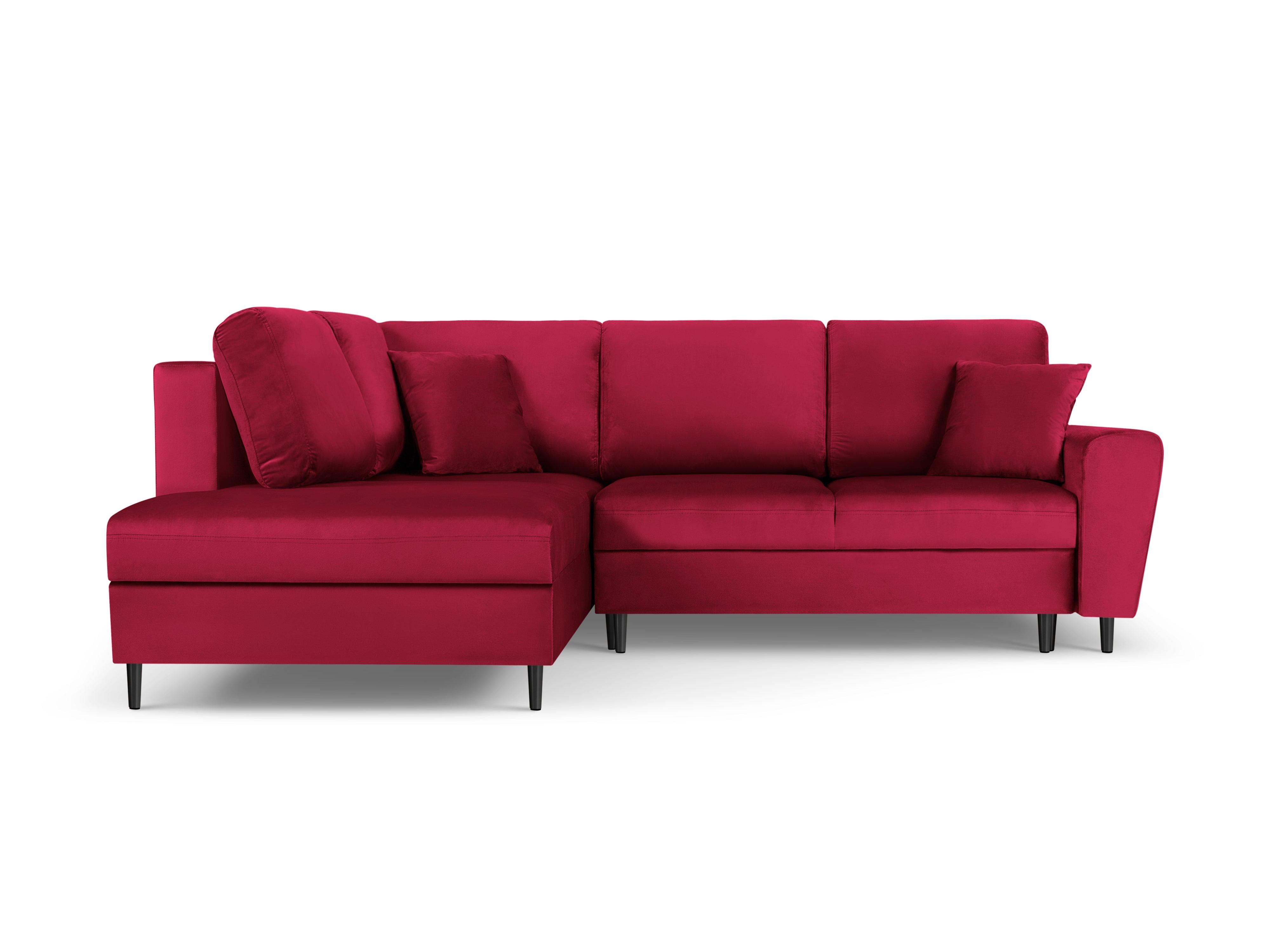 Narożnik 5-osobowy lewostronny z funkcją spania KYOTO czerwony z czarną podstawą Cosmopolitan Design Eye on Design