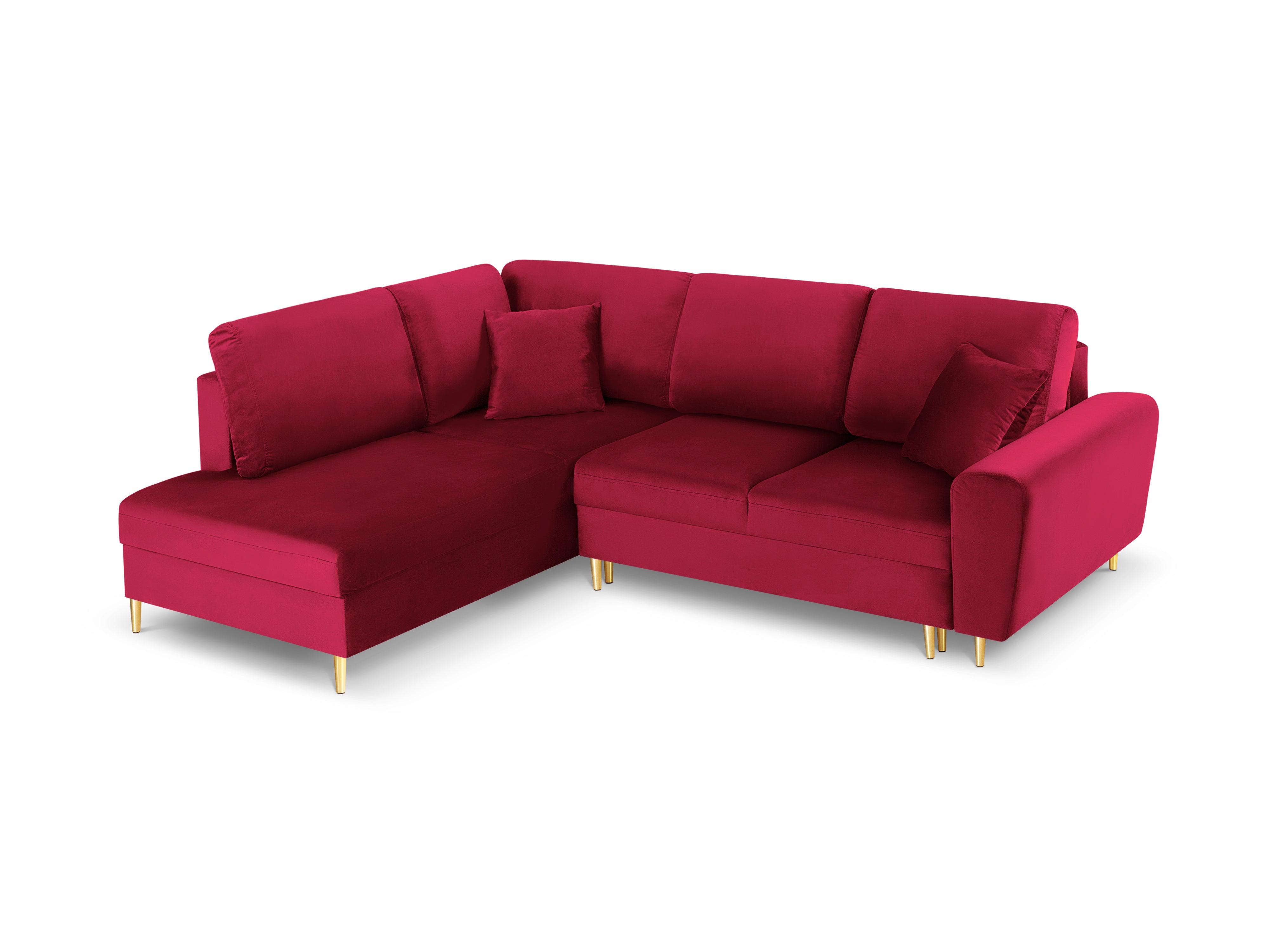 Narożnik 5-osobowy lewostronny z funkcją spania KYOTO czerwony ze złotą podstawą Cosmopolitan Design Eye on Design