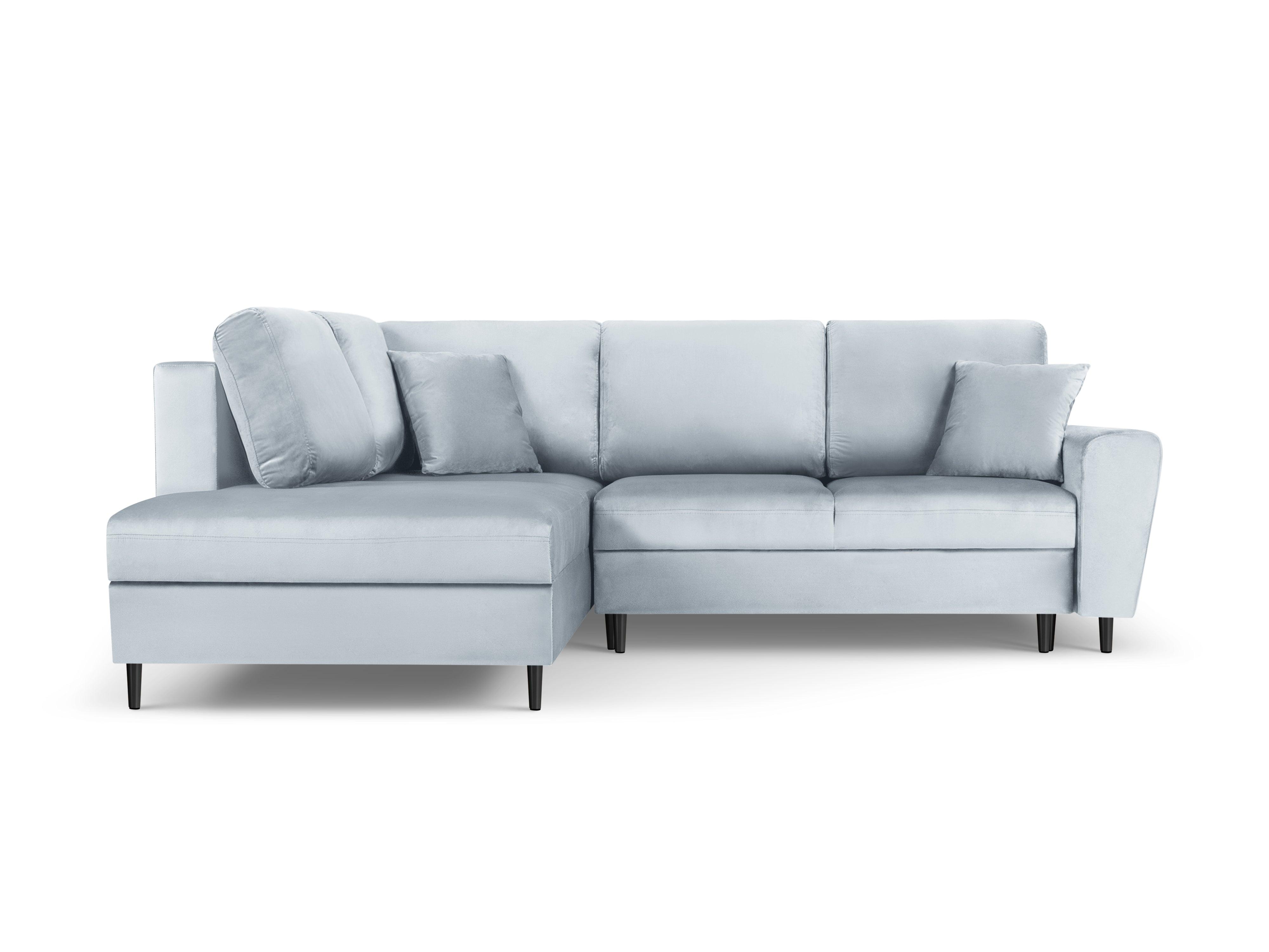 Narożnik 5-osobowy lewostronny z funkcją spania KYOTO jasnoniebieski z czarną podstawą Cosmopolitan Design Eye on Design