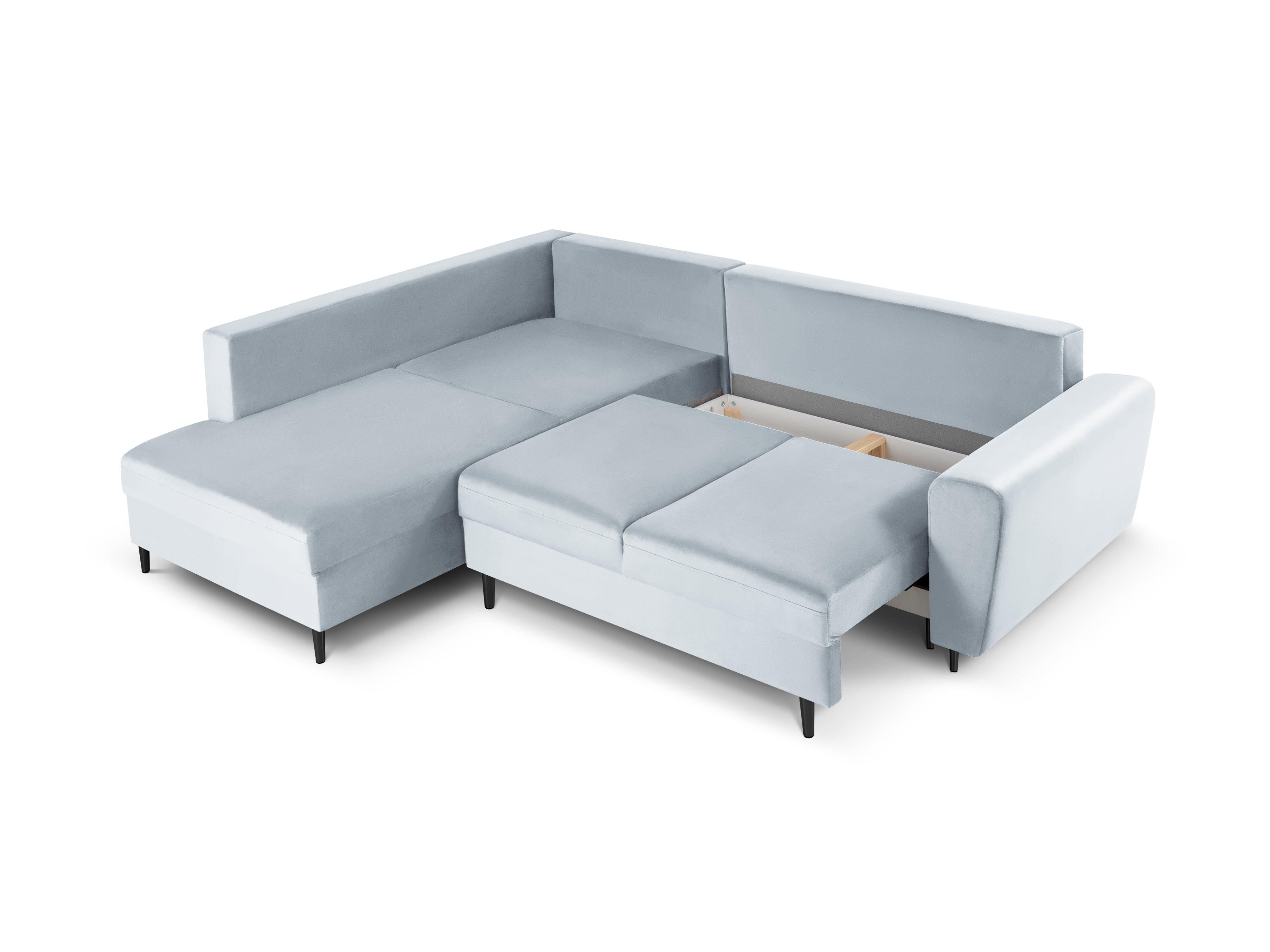 Narożnik 5-osobowy lewostronny z funkcją spania KYOTO jasnoniebieski z czarną podstawą Cosmopolitan Design Eye on Design
