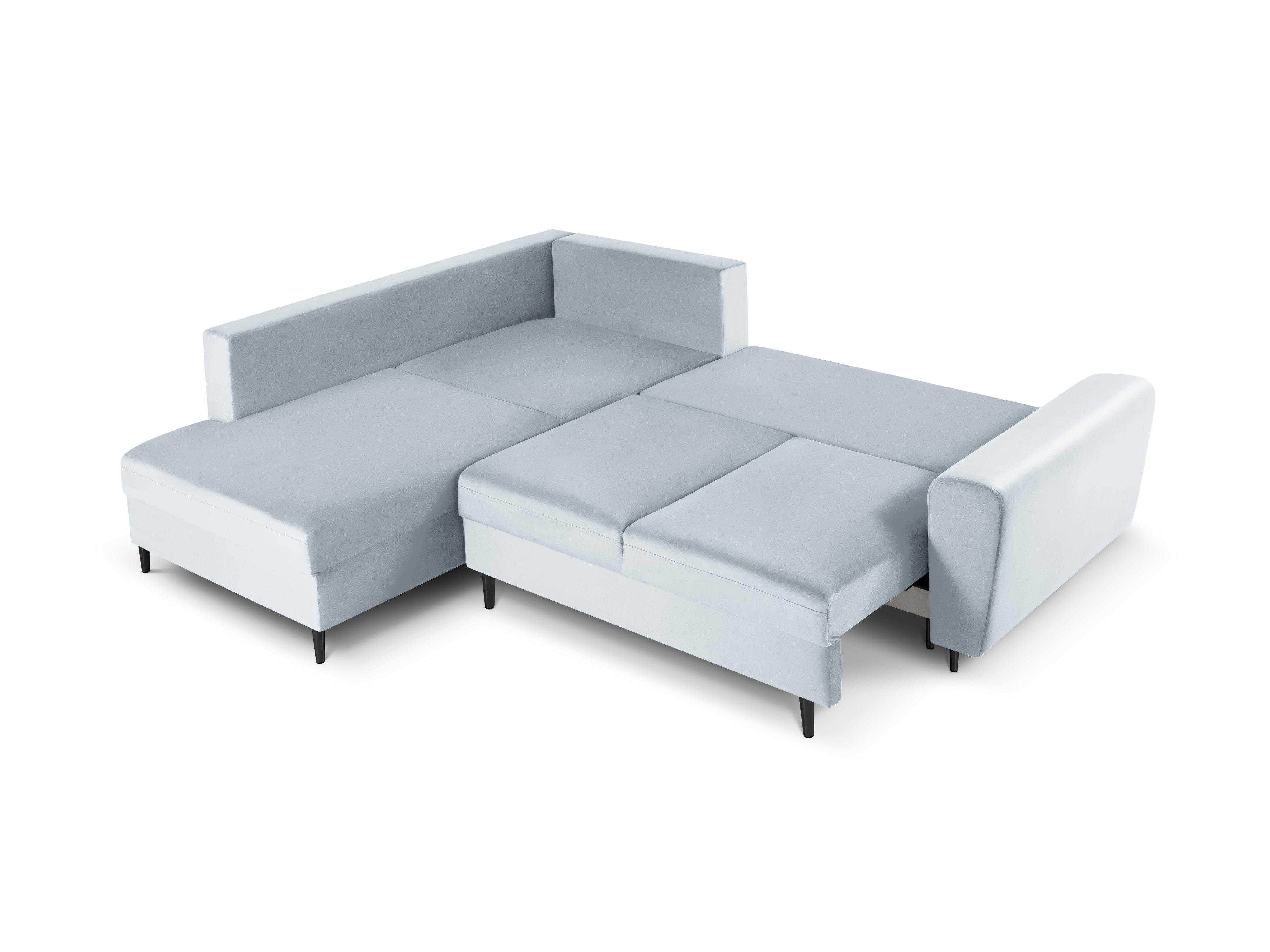 Narożnik 5-osobowy lewostronny z funkcją spania KYOTO jasnoniebieski z czarną podstawą Cosmopolitan Design Eye on Design
