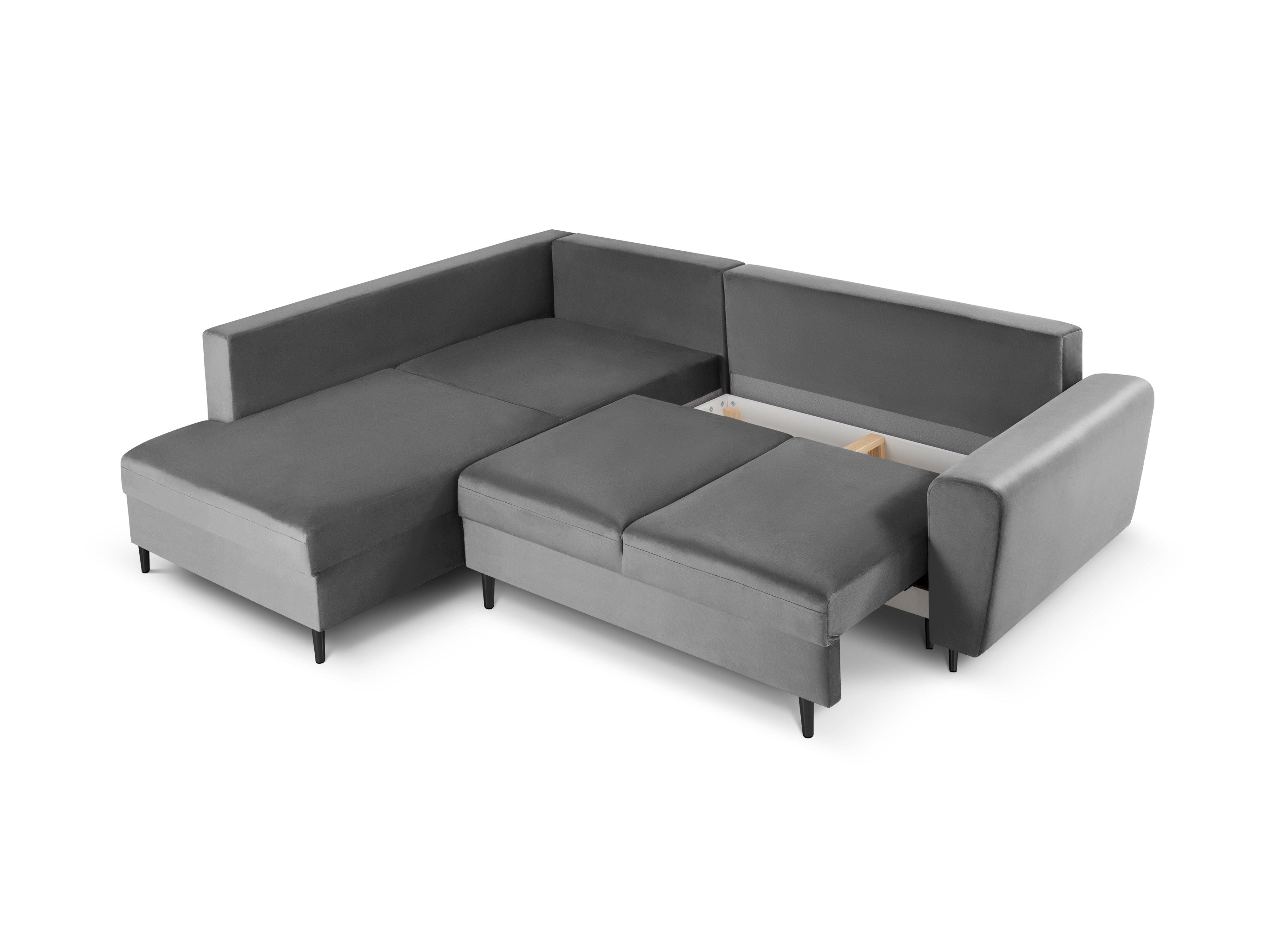 Narożnik 5-osobowy lewostronny z funkcją spania KYOTO jasnoszary z czarną podstawą Cosmopolitan Design Eye on Design