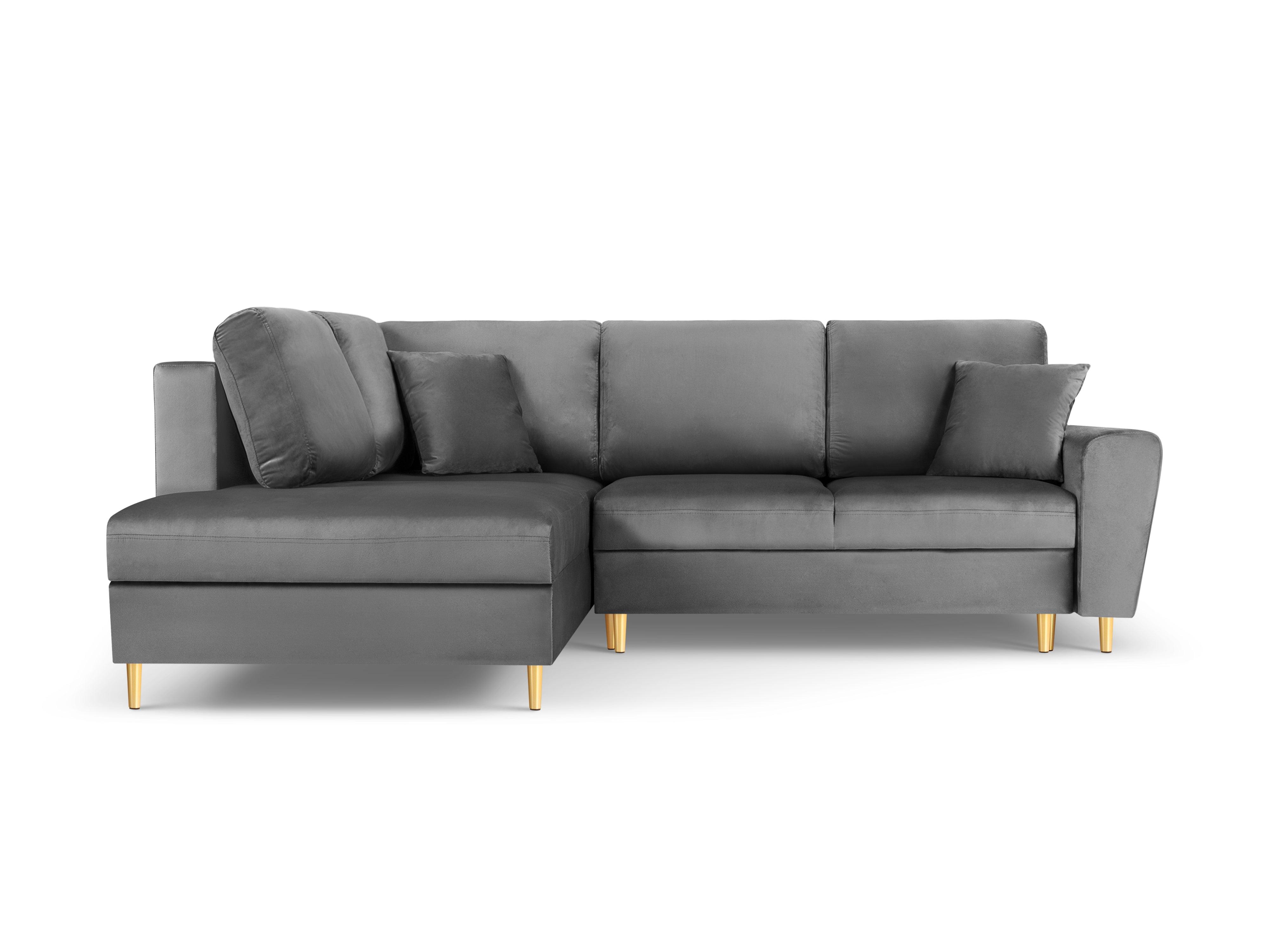Narożnik 5-osobowy lewostronny z funkcją spania KYOTO jasnoszary ze złotą podstawą Cosmopolitan Design Eye on Design