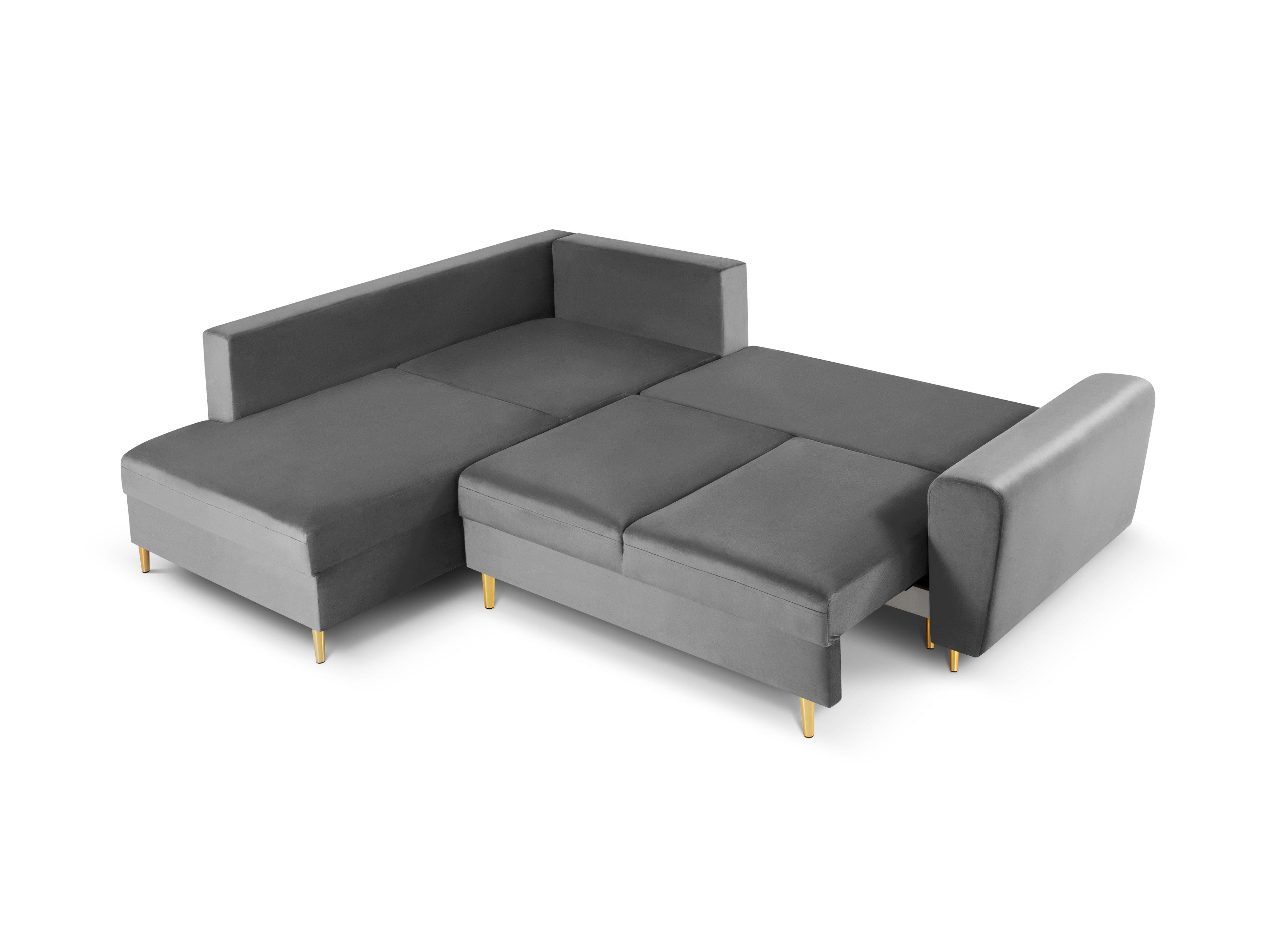 Narożnik 5-osobowy lewostronny z funkcją spania KYOTO jasnoszary ze złotą podstawą Cosmopolitan Design Eye on Design