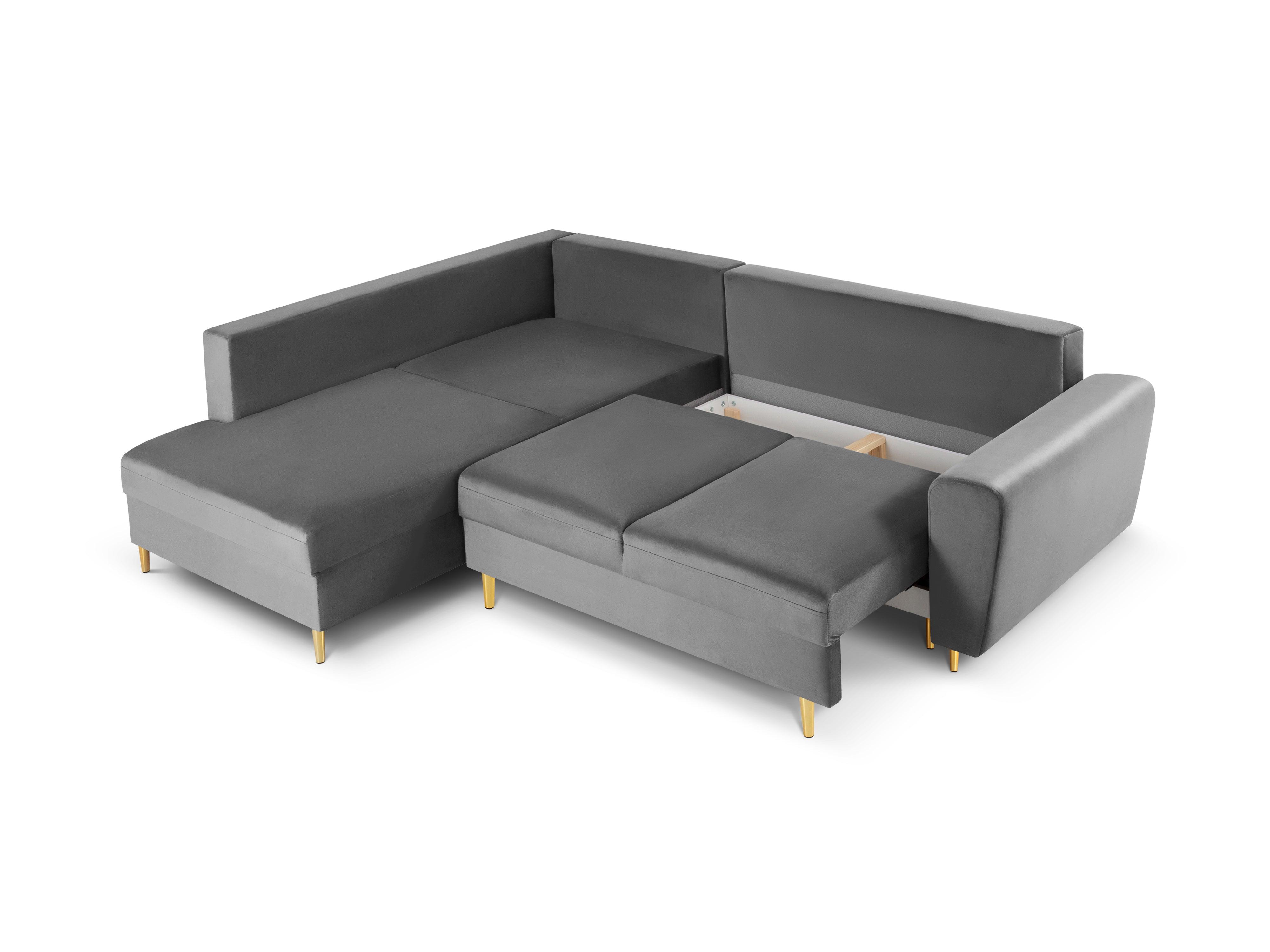 Narożnik 5-osobowy lewostronny z funkcją spania KYOTO jasnoszary ze złotą podstawą Cosmopolitan Design Eye on Design