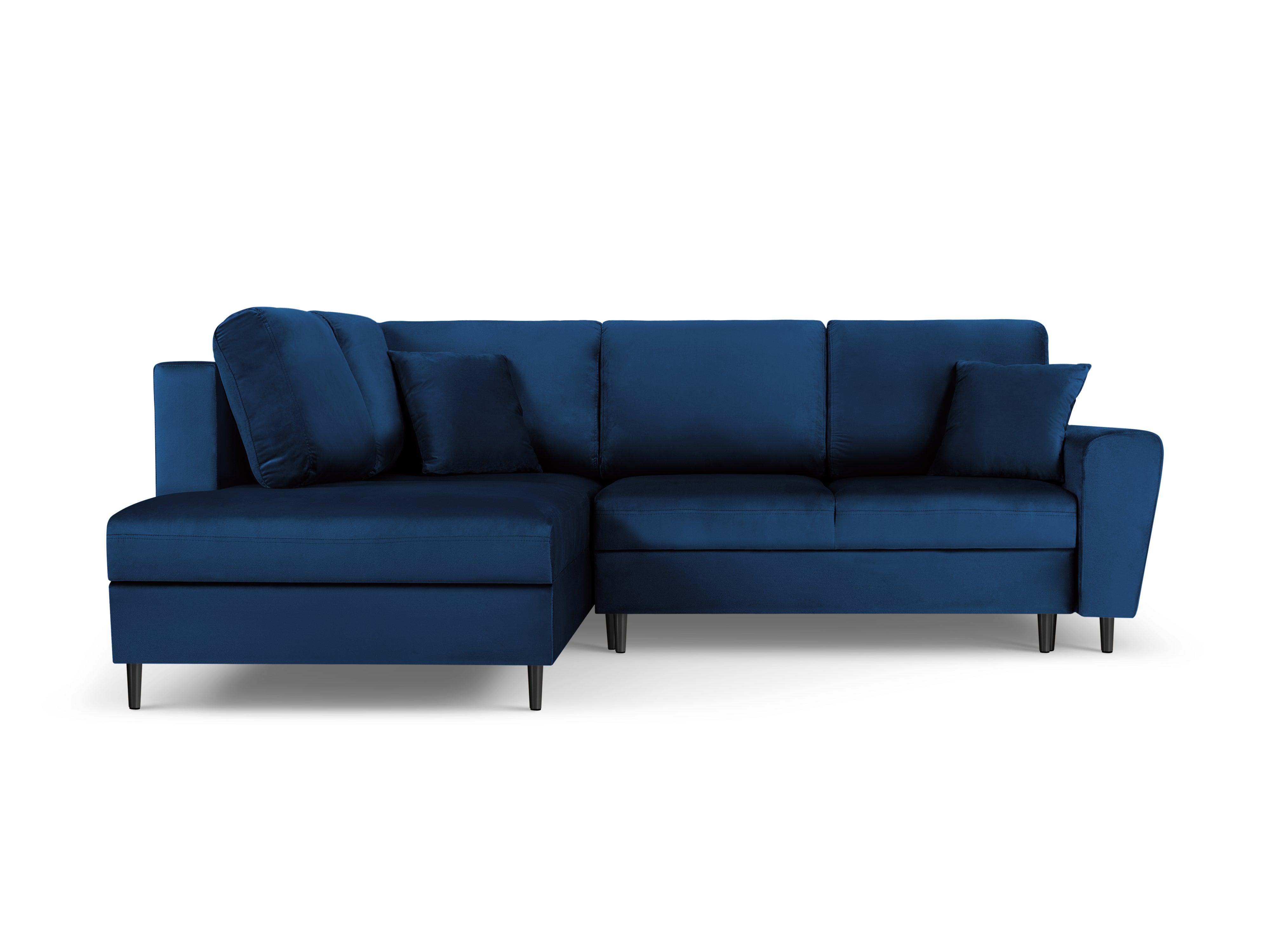Narożnik 5-osobowy lewostronny z funkcją spania KYOTO niebieski z czarną podstawą Cosmopolitan Design Eye on Design