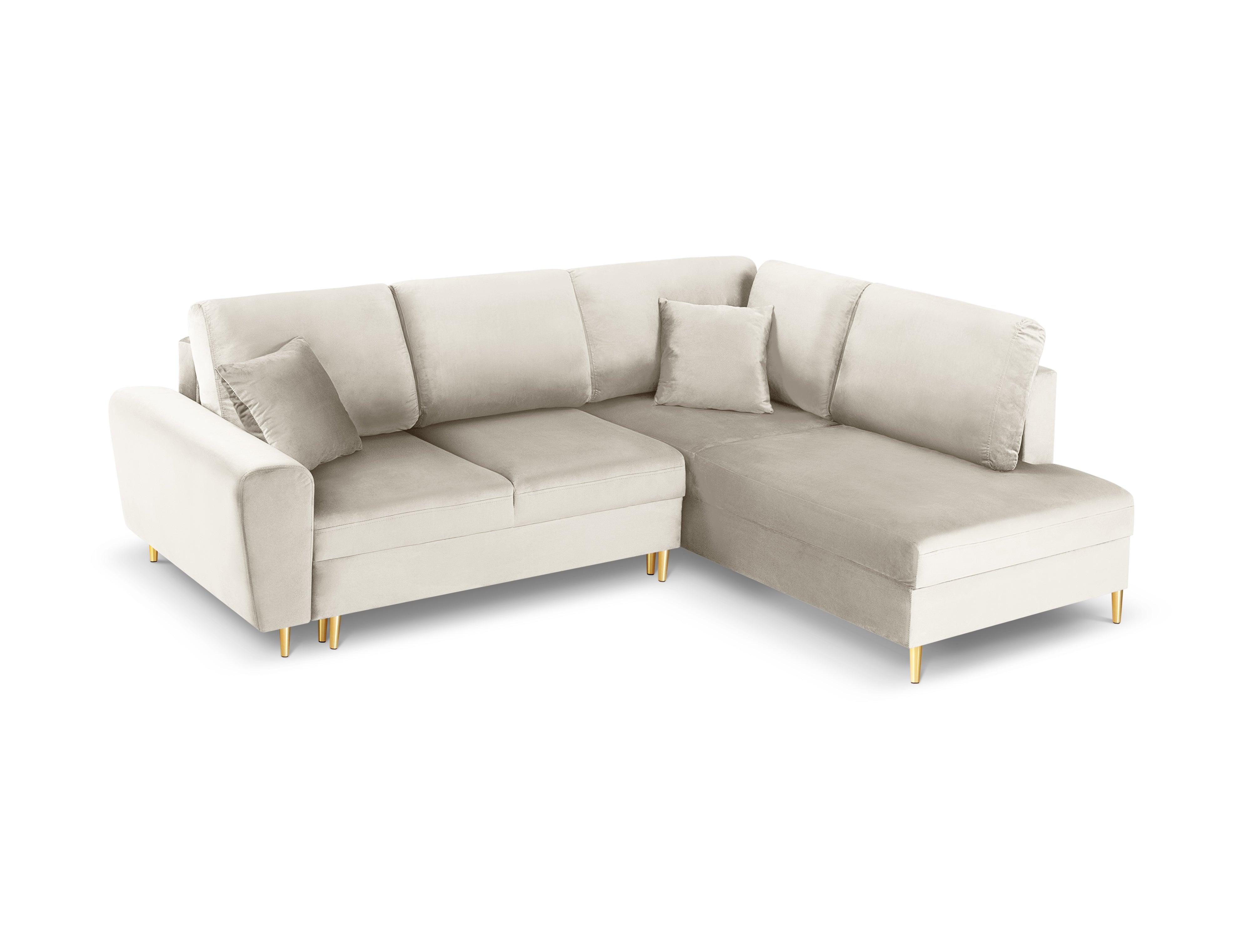 Narożnik 5-osobowy prawostronny z funkcją spania KYOTO beżowy ze złotą podstawą Cosmopolitan Design Eye on Design