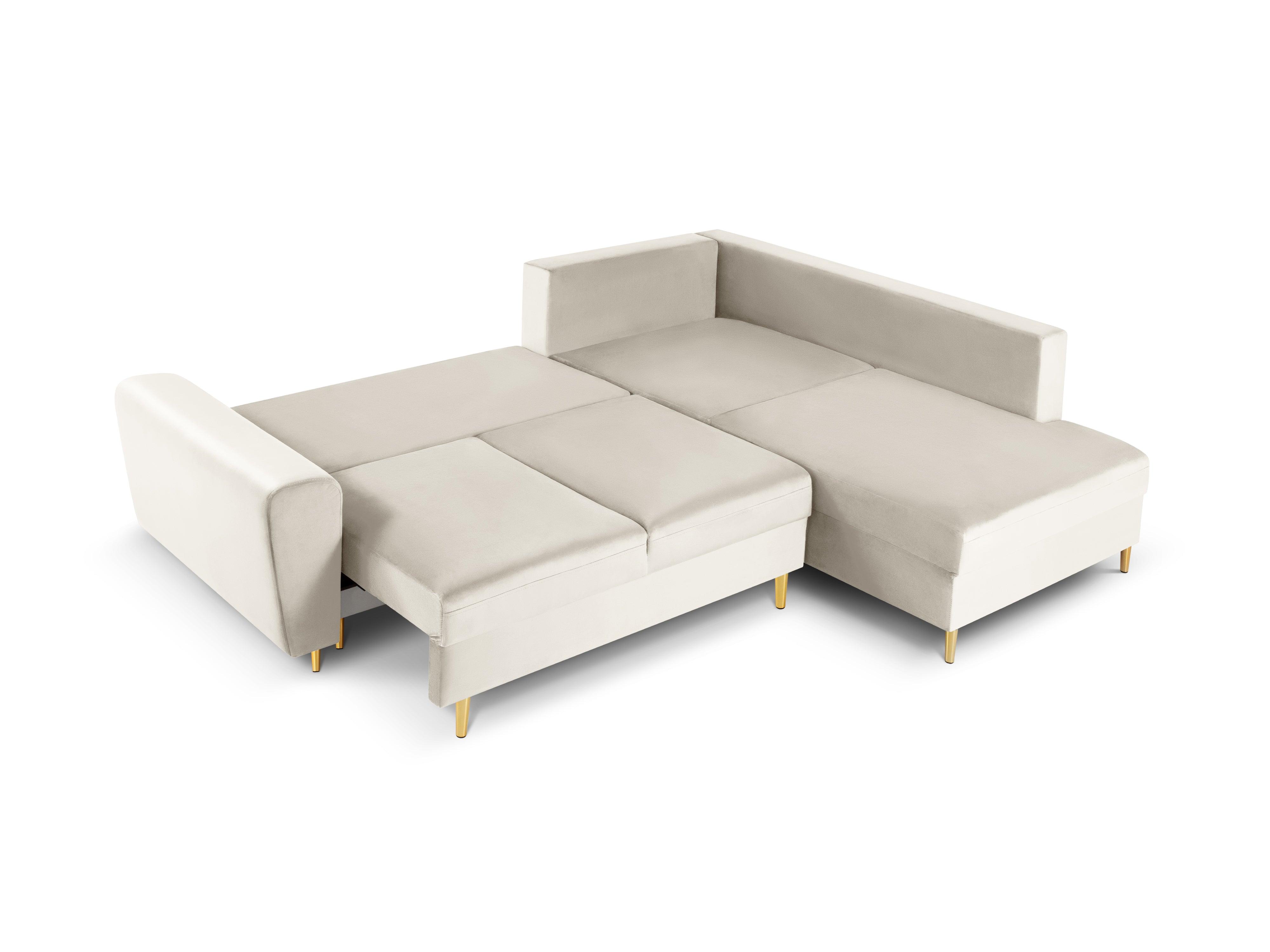 Narożnik 5-osobowy prawostronny z funkcją spania KYOTO beżowy ze złotą podstawą Cosmopolitan Design Eye on Design