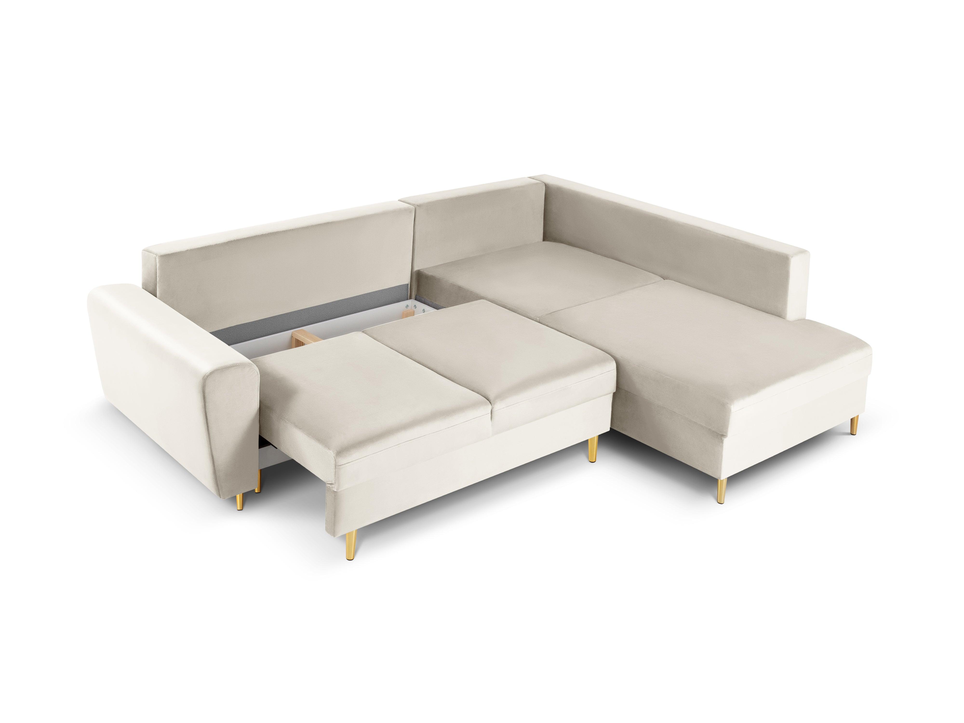Narożnik 5-osobowy prawostronny z funkcją spania KYOTO beżowy ze złotą podstawą Cosmopolitan Design Eye on Design
