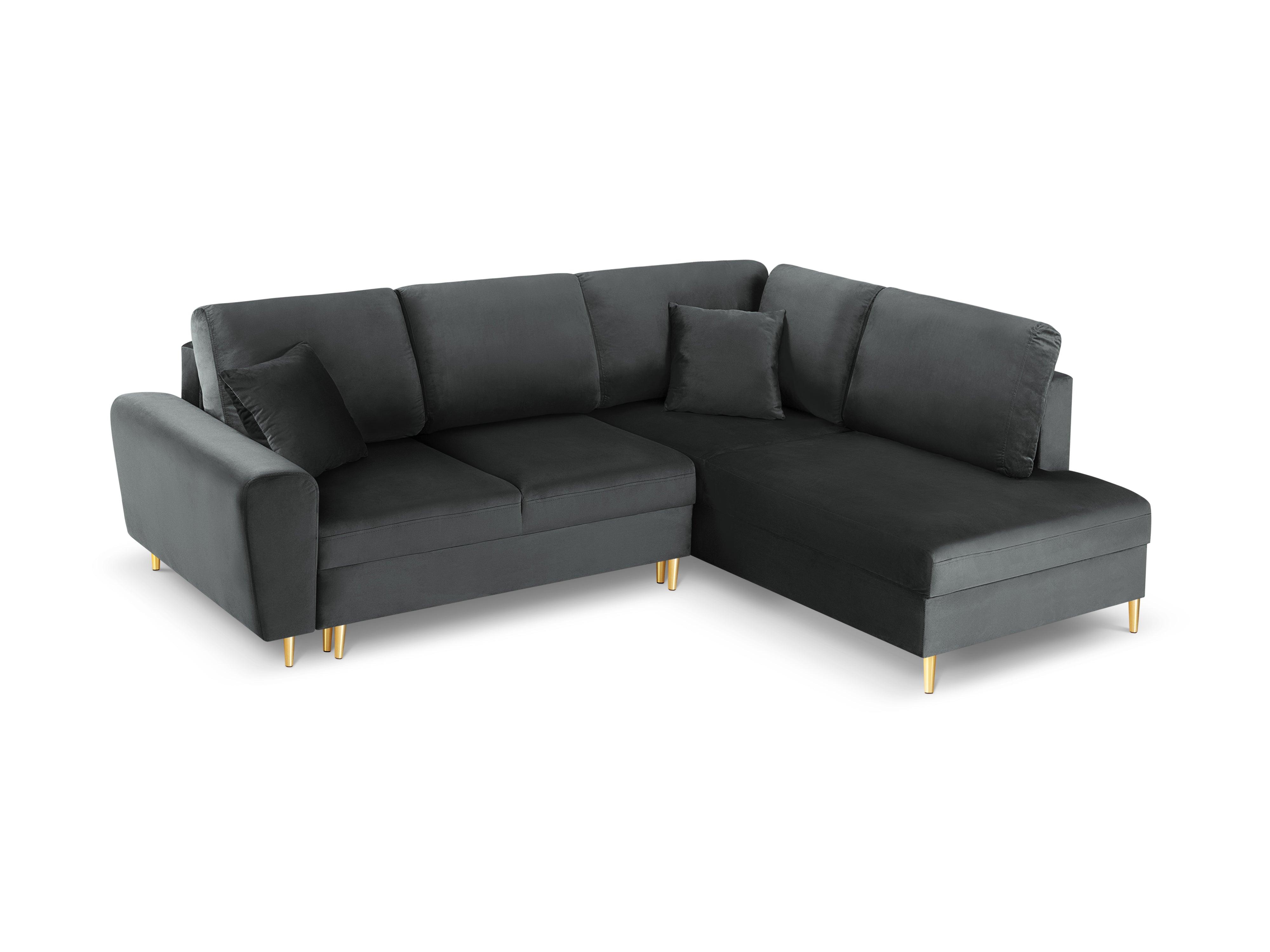 Narożnik 5-osobowy prawostronny z funkcją spania KYOTO ciemnoszary ze złotą podstawą Cosmopolitan Design Eye on Design
