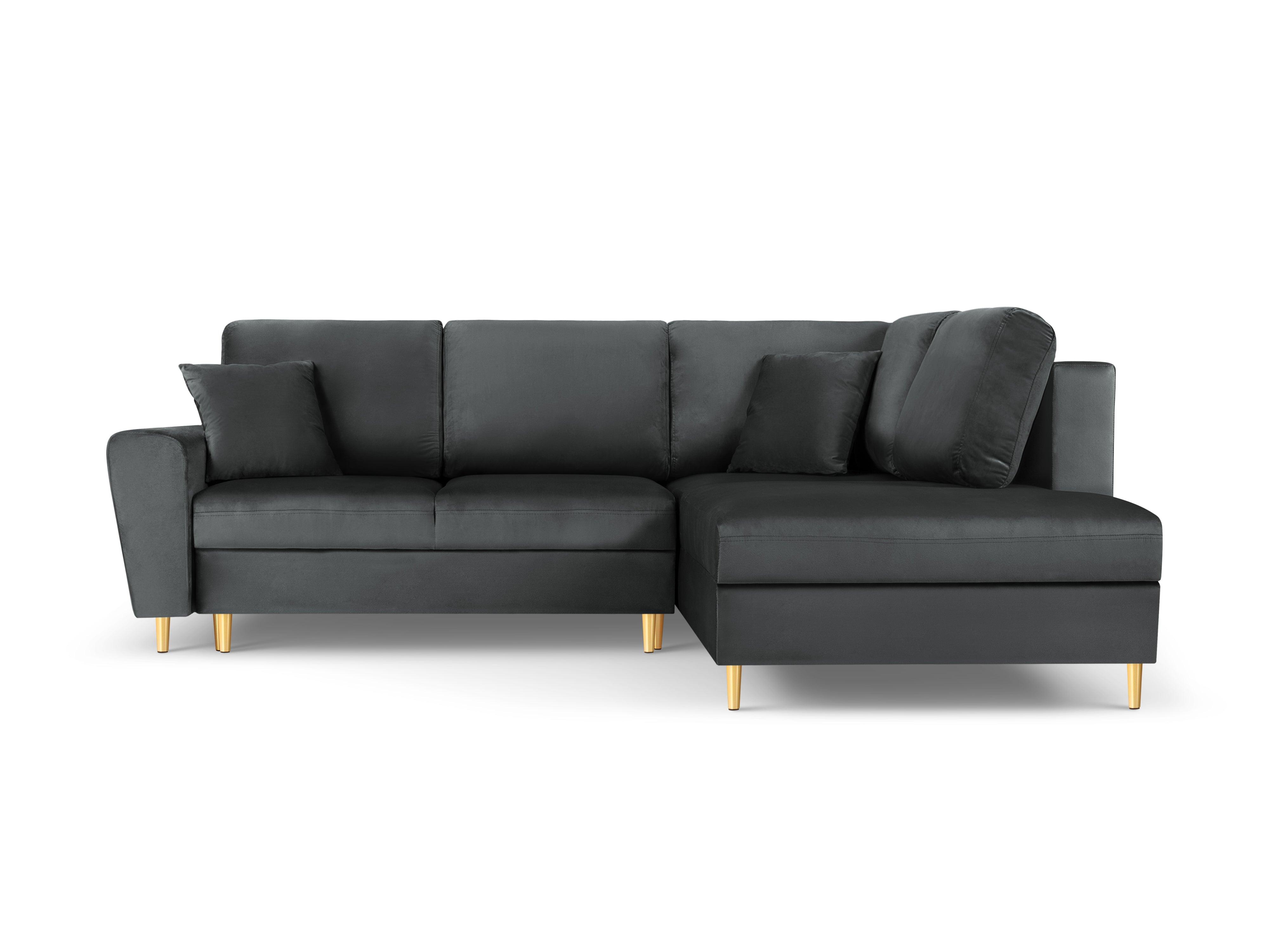 Narożnik 5-osobowy prawostronny z funkcją spania KYOTO ciemnoszary ze złotą podstawą Cosmopolitan Design Eye on Design