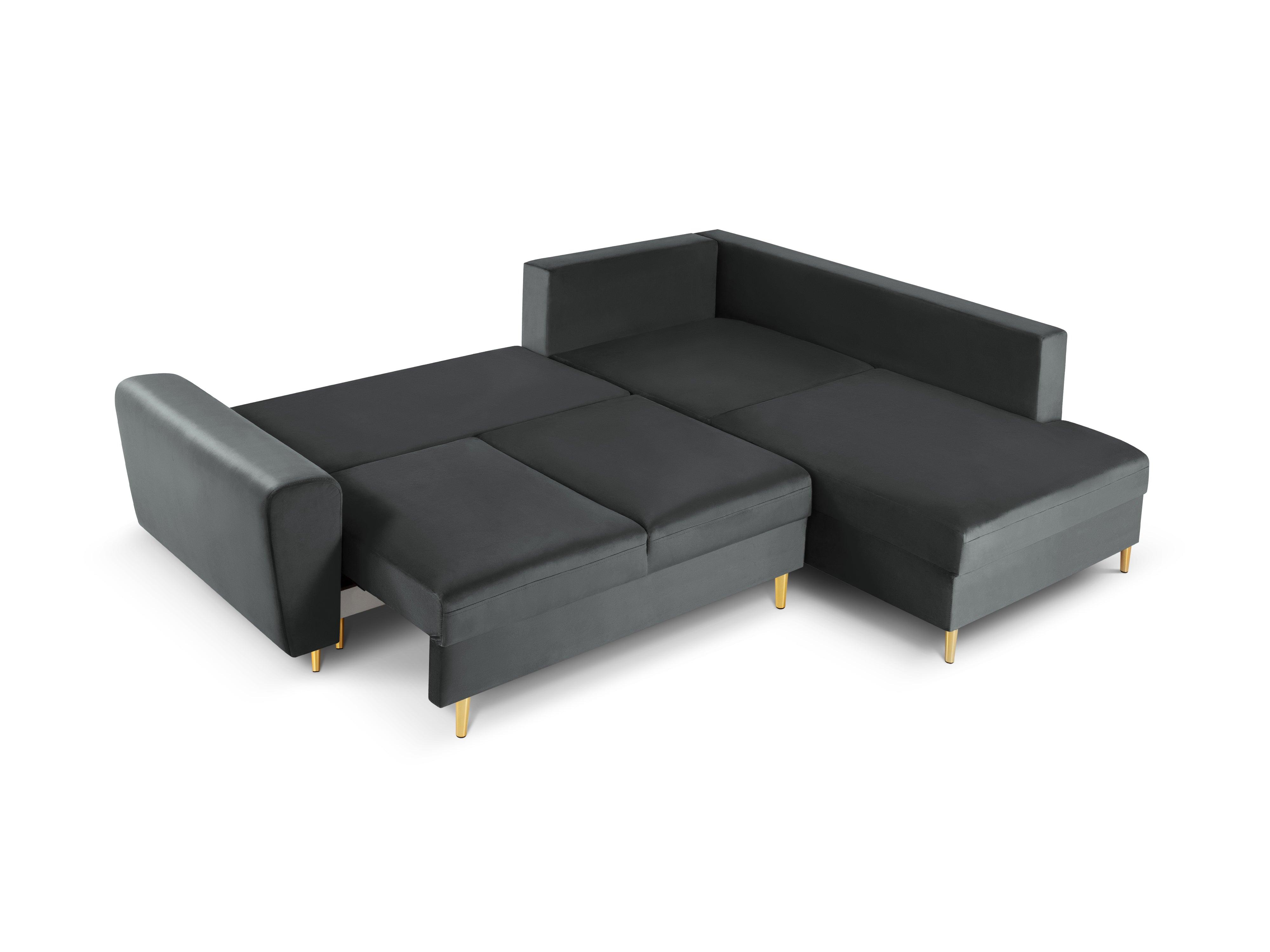 Narożnik 5-osobowy prawostronny z funkcją spania KYOTO ciemnoszary ze złotą podstawą Cosmopolitan Design Eye on Design