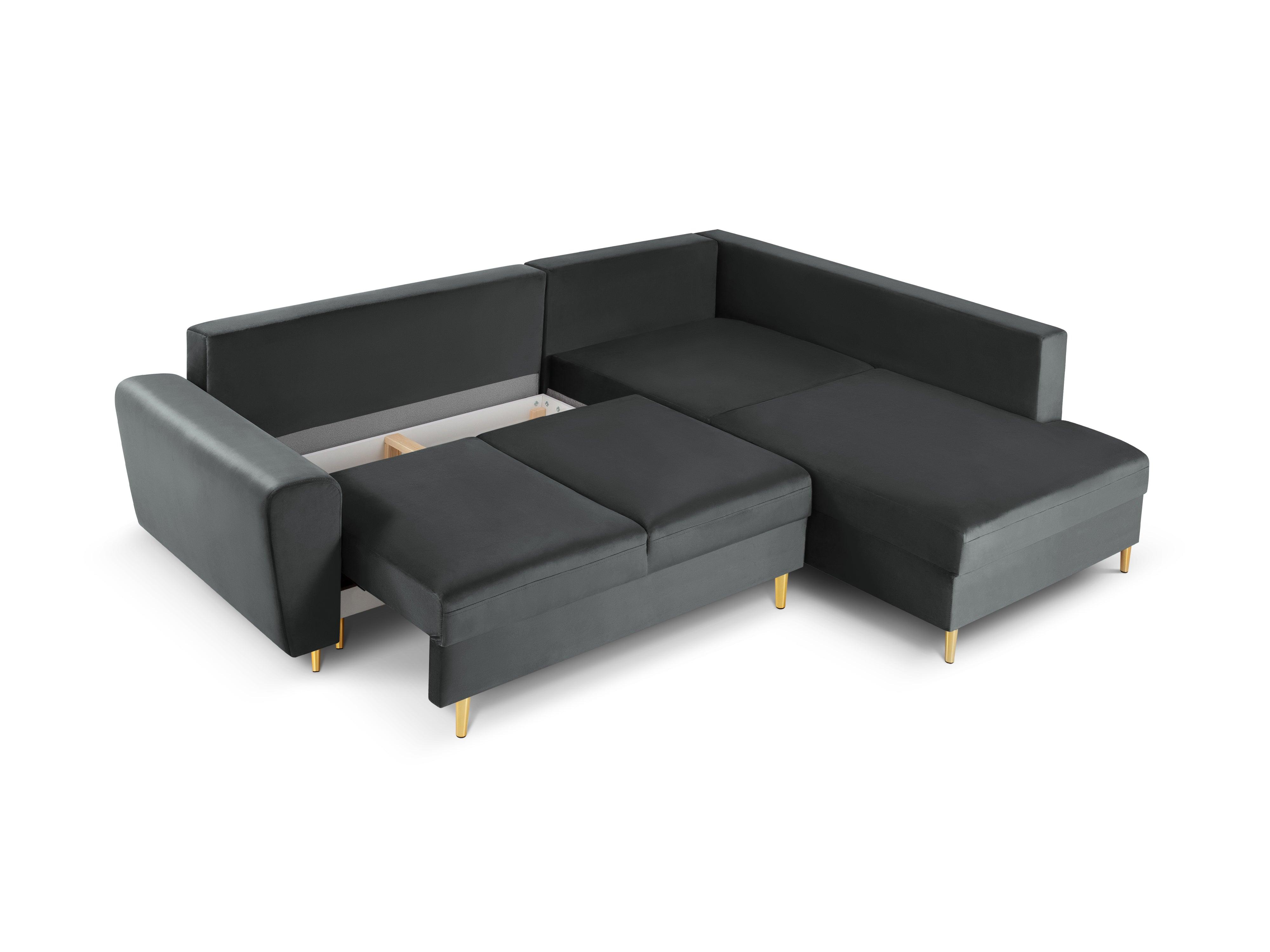 Narożnik 5-osobowy prawostronny z funkcją spania KYOTO ciemnoszary ze złotą podstawą Cosmopolitan Design Eye on Design