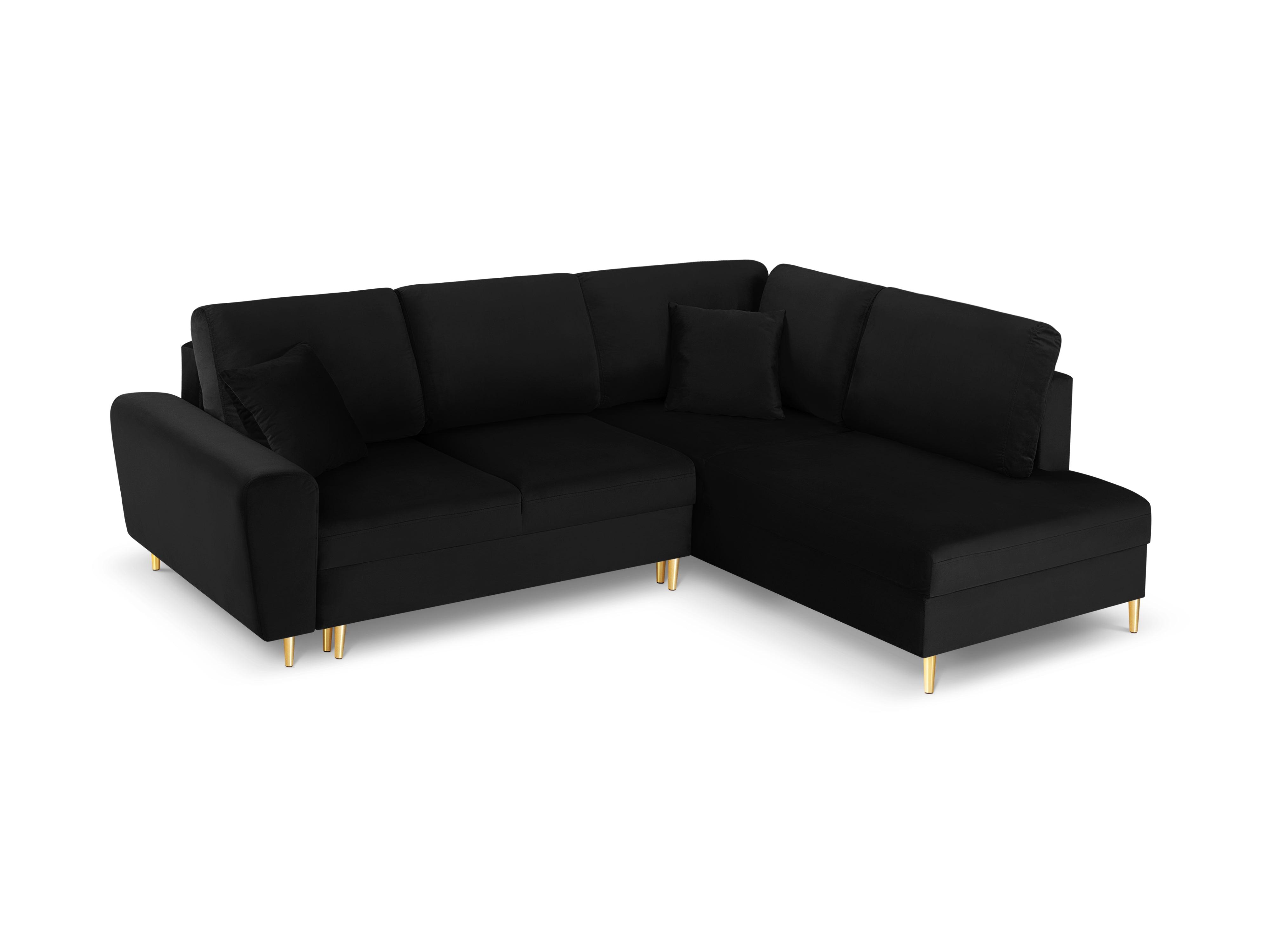 Narożnik 5-osobowy prawostronny z funkcją spania KYOTO czarny ze złotą podstawą Cosmopolitan Design Eye on Design